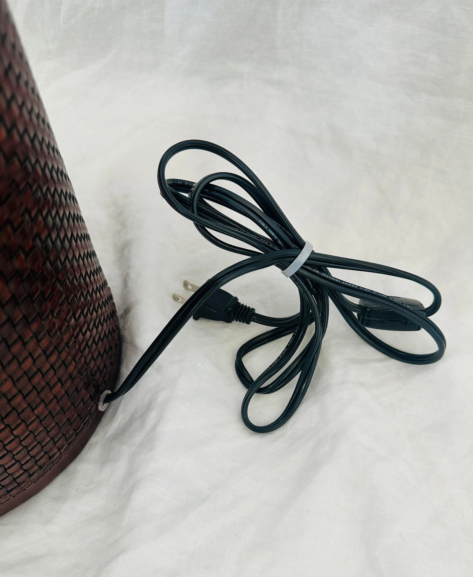 Baker Knapp & Tubbs Wrapped Woven Leather & Brass Cylinder Table Lamps - 12