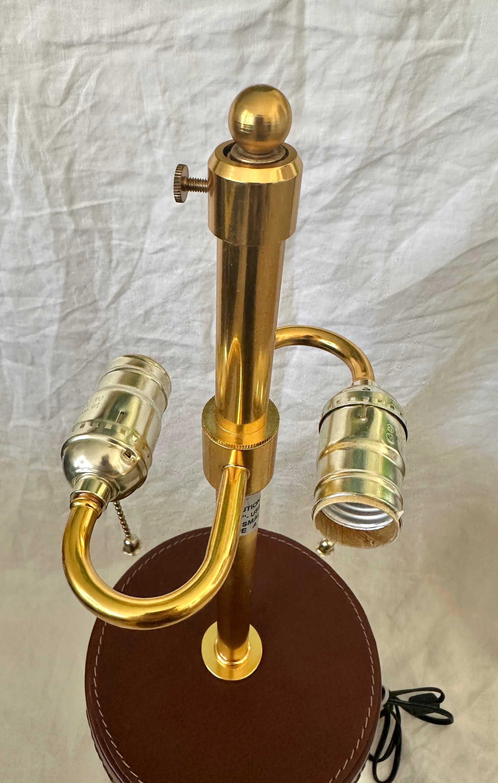 Baker Knapp & Tubbs Wrapped Woven Leather & Brass Cylinder Table Lamps - 6