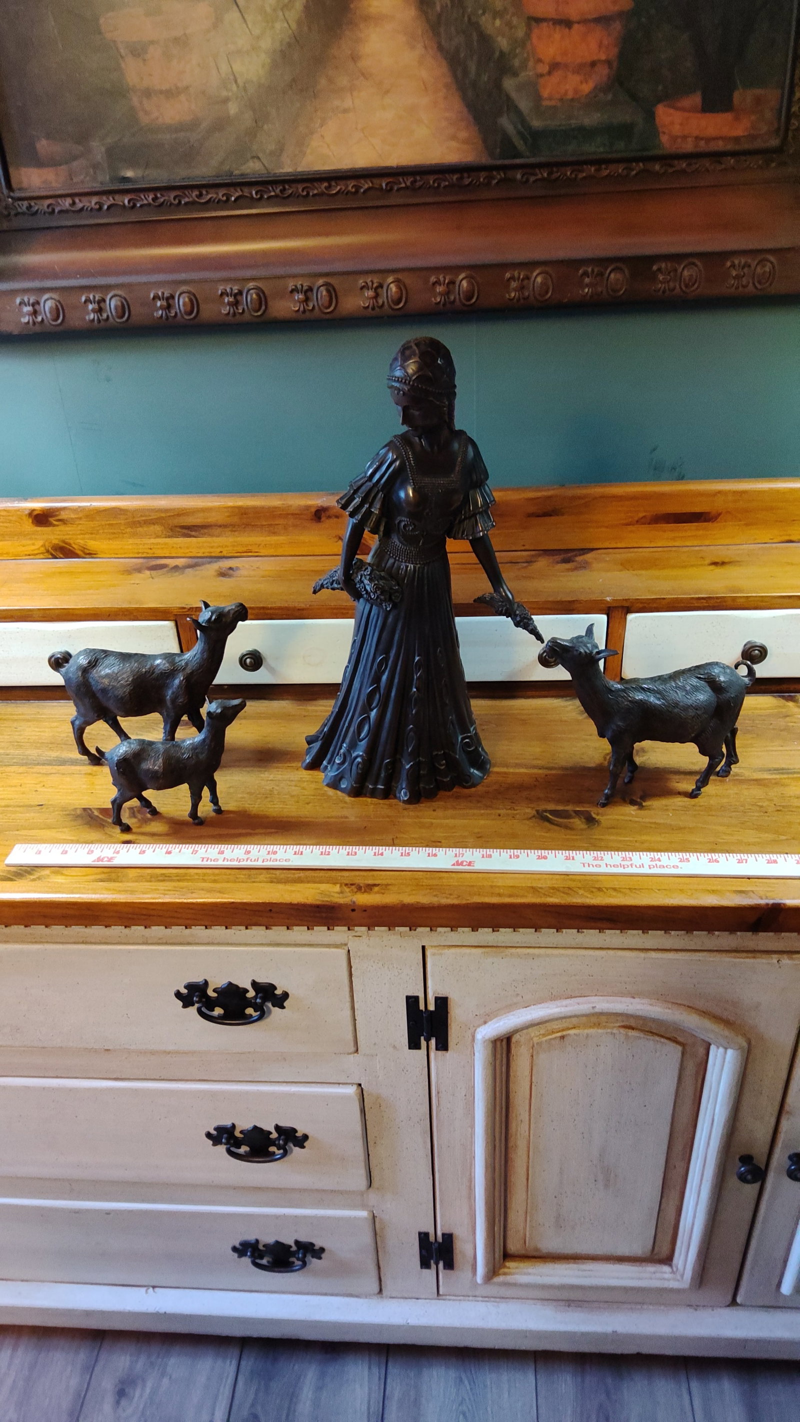 Antique Cast Bronze Woman Feeding Goats 4 Piece Art Deco Sculpture - Stunning - 9