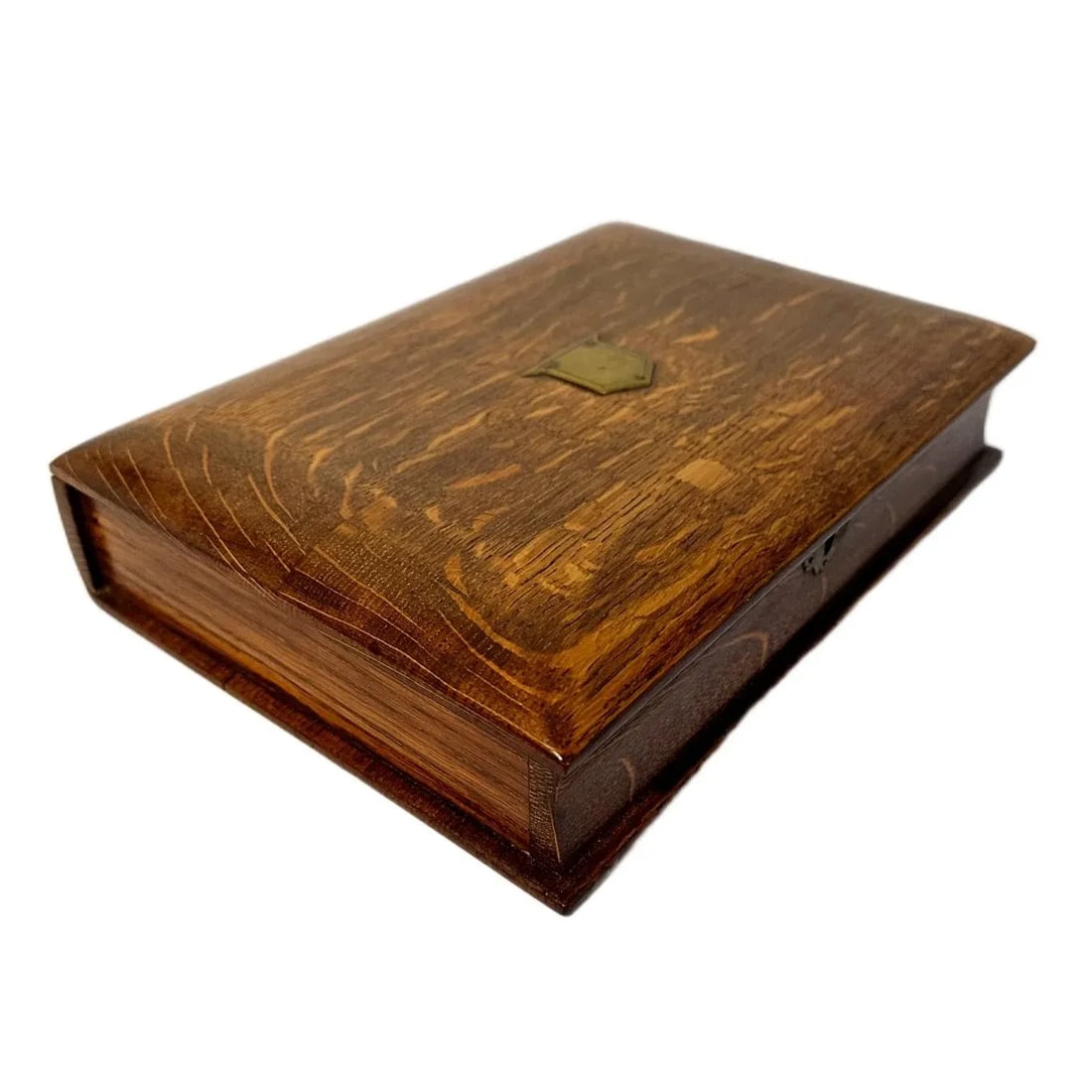 Antique Victorian English Tiger Oak Book Form Lap Desk/Stationery Box W/Inkwell - 10