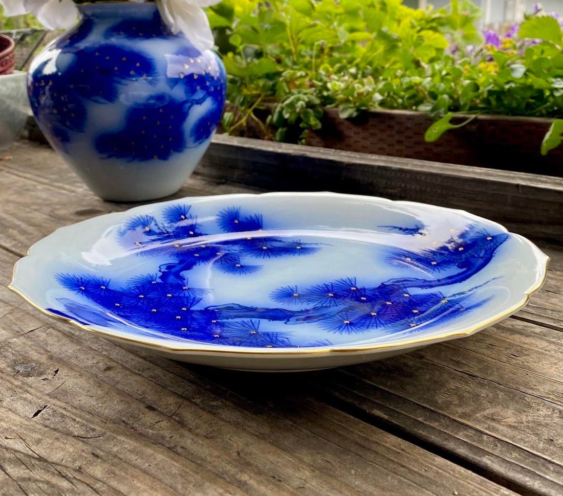 Mid 20th Century Koransha Japanese Cobalt Blue Pine Tree Porcelain Charger - 5
