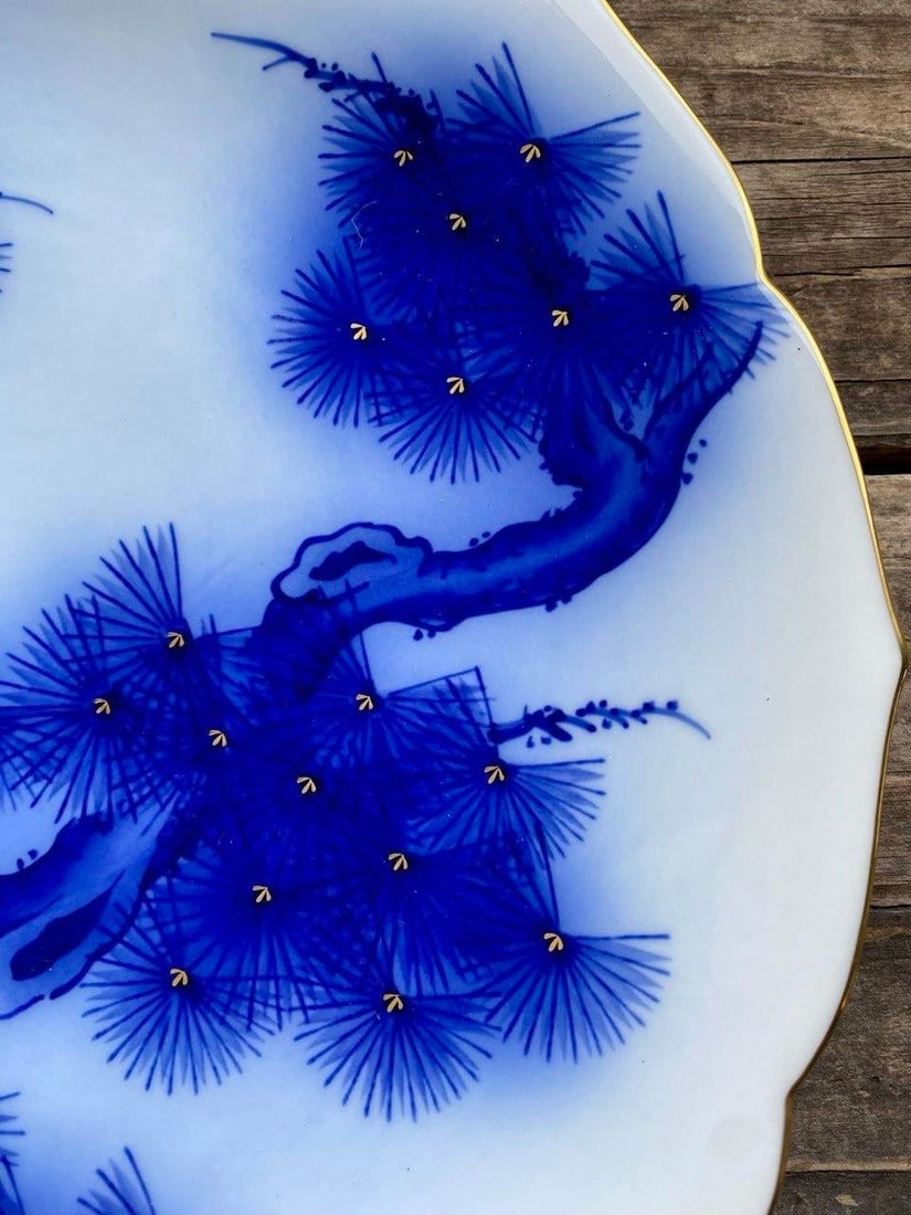 Mid 20th Century Koransha Japanese Cobalt Blue Pine Tree Porcelain Charger - 6