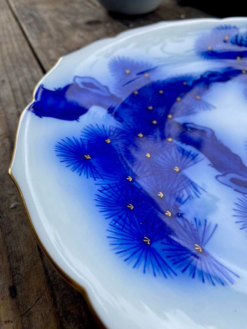 Mid 20th Century Koransha Japanese Cobalt Blue Pine Tree Porcelain Charger - 7