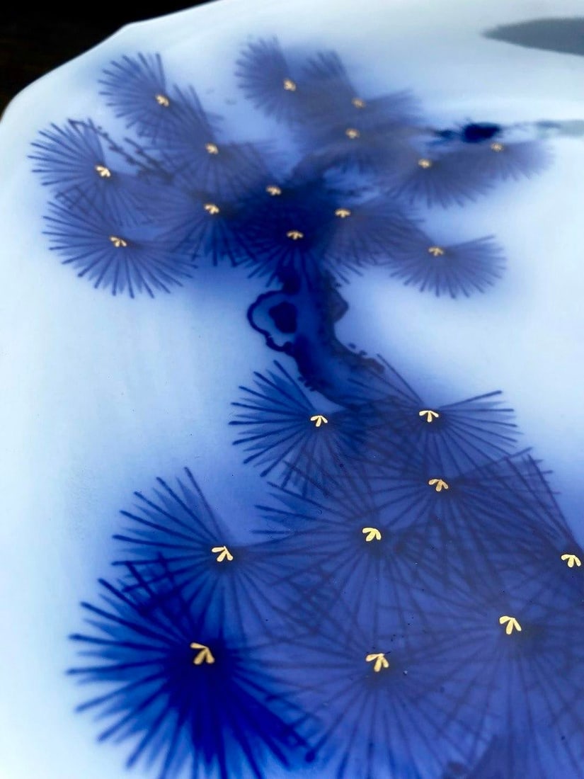 Mid 20th Century Koransha Japanese Cobalt Blue Pine Tree Porcelain Charger - 8