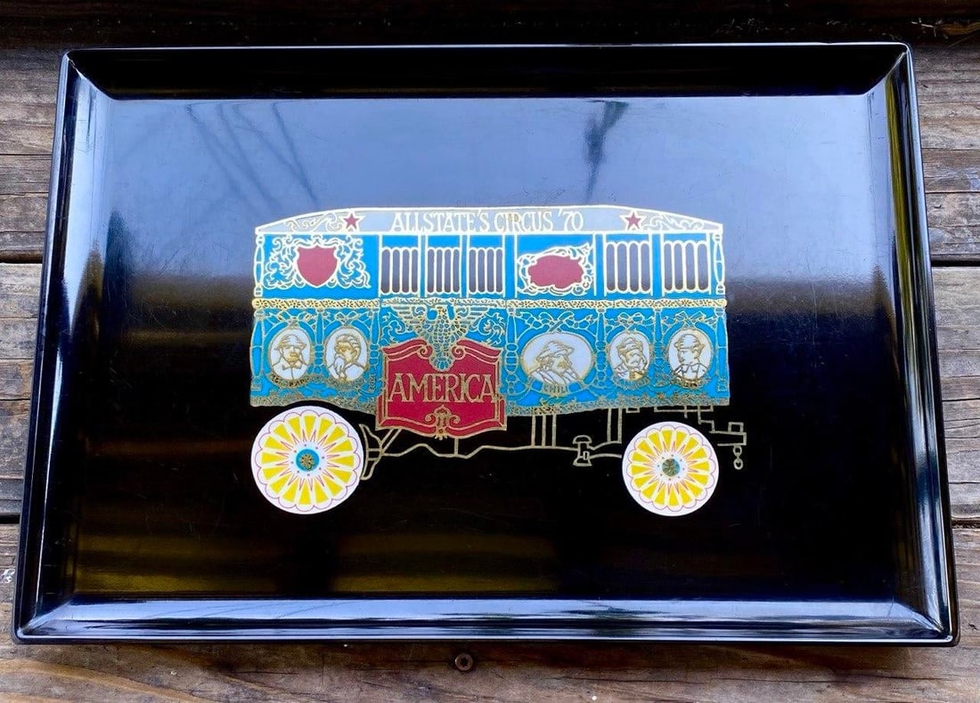 Vintage Couroc of Monterey "America" Circus Wagon Tray | Barnum & Bailey Commemorative Design | Mid- - 2