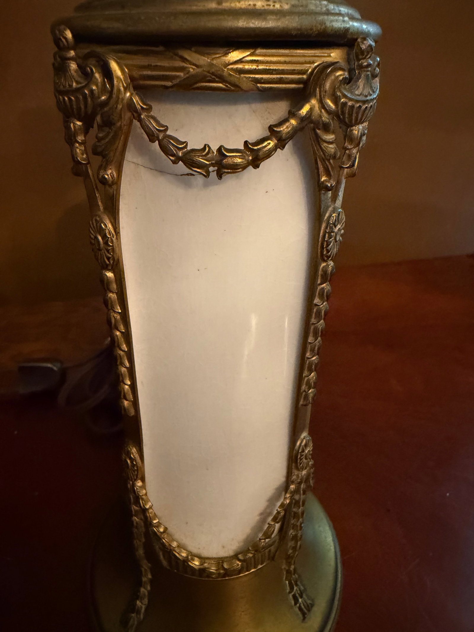 Pair of Vintage French Empire Brass & Milk Glass Table Lamps 12" X 4.5" Ca. 1950 - 4