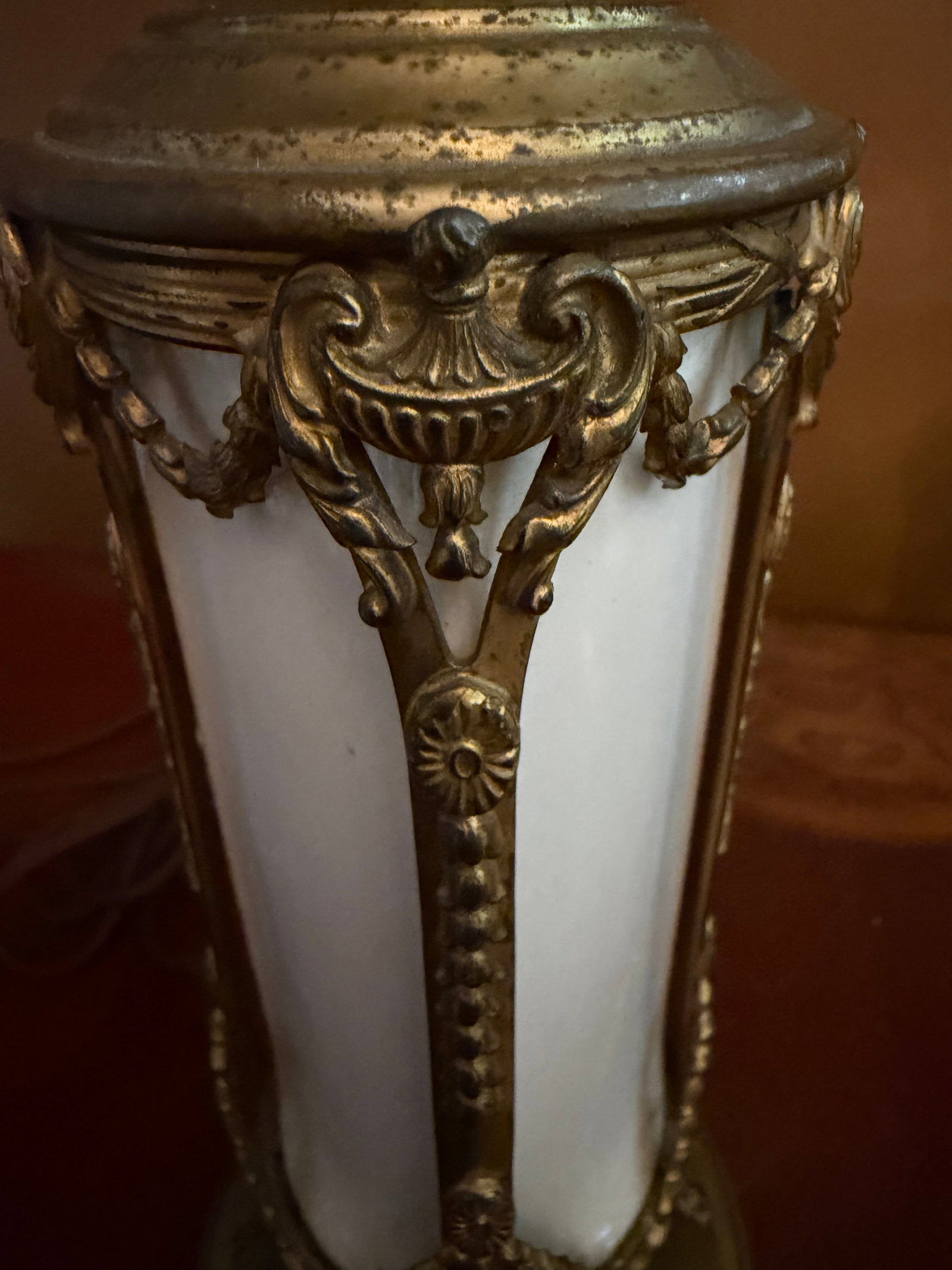 Pair of Vintage French Empire Brass & Milk Glass Table Lamps 12" X 4.5" Ca. 1950 - 6