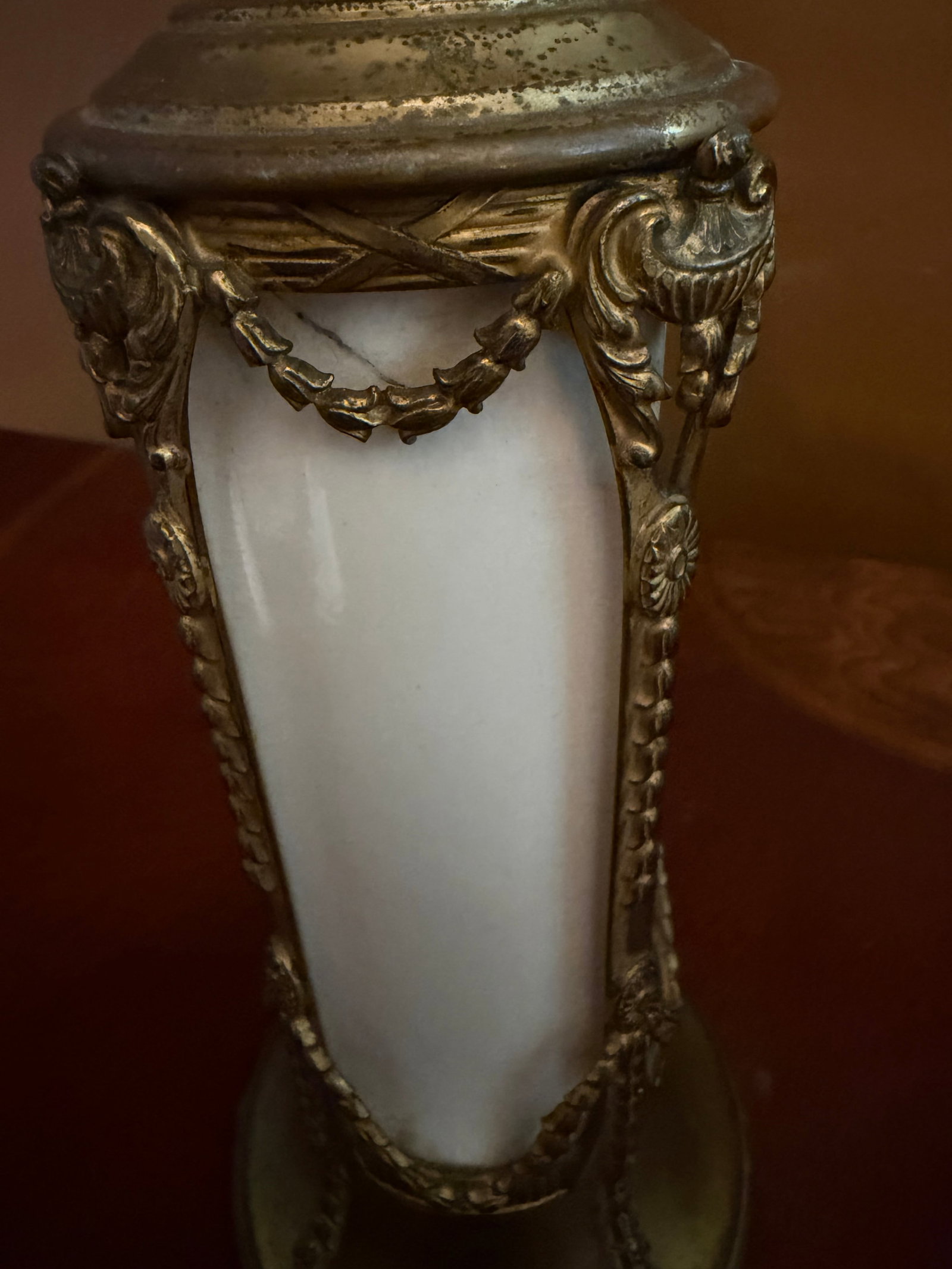 Pair of Vintage French Empire Brass & Milk Glass Table Lamps 12" X 4.5" Ca. 1950 - 7