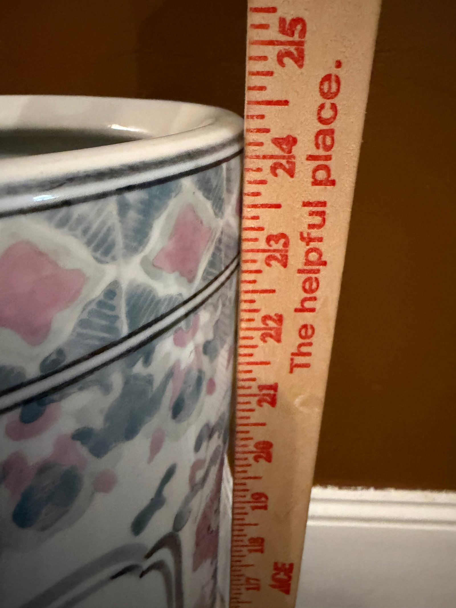 Vintage Ethan Allen 24" Chinoiserie Blue & Pink Umbrella Stand With Silver Trim - 6