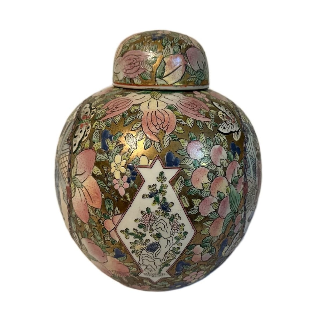 Vintage Chinoiserie Rose Famille Hand Painted Chinese Ginger Jar - 2