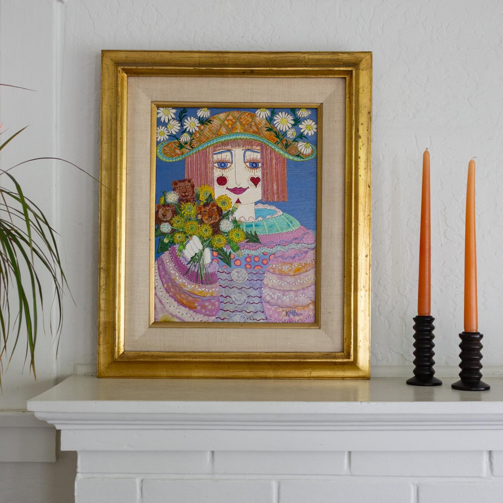 Girl With Dandilions and Dandy Lions Painting by Kara Bersani San Francisco 1977 - 10