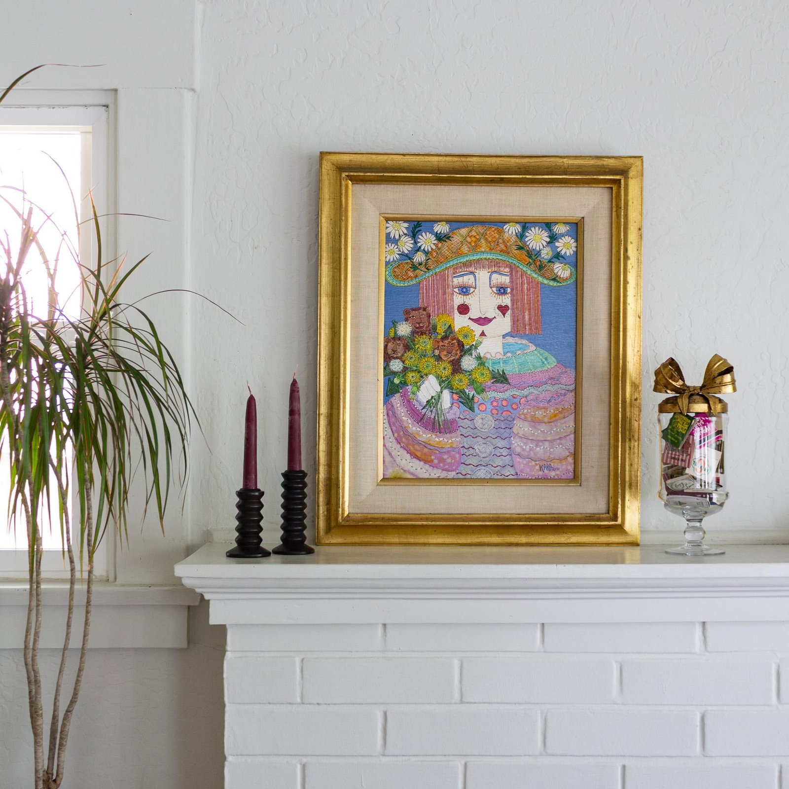 Girl With Dandilions and Dandy Lions Painting by Kara Bersani San Francisco 1977 - 2