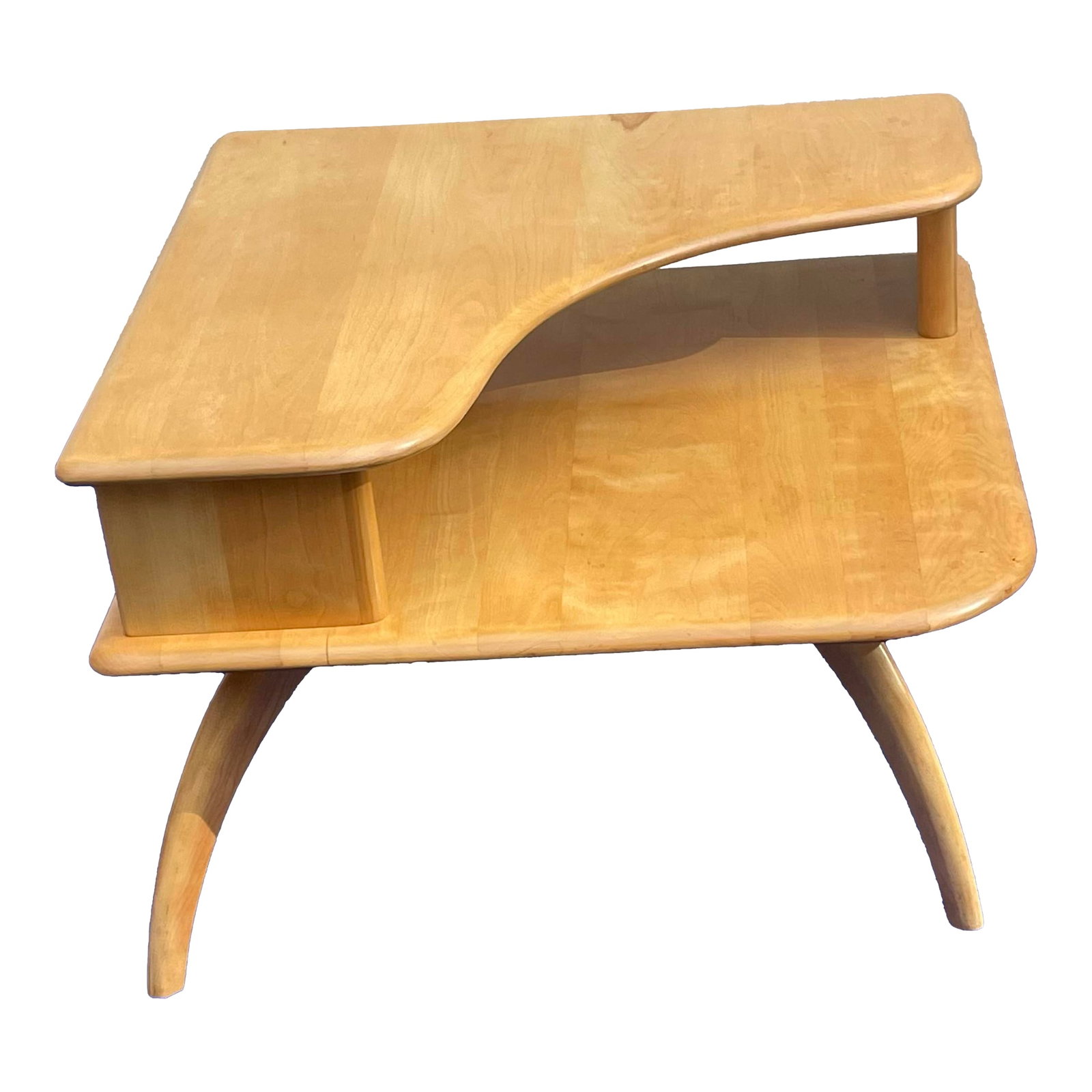 Heywood-Wakefield Midcentury Modern Two Tier Corner Table: Own a Piece of American Design History: The Iconic Heywood-Wakefield Corner Table Elevate your home with this stunning vintage Heywood-Wakefield two-tier corner table, a true testament to timeless