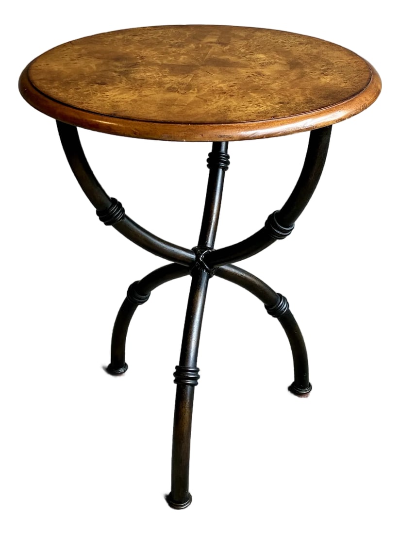 Late 20th Century Baker Furniture Milling Road Round Burl Wood Tripod Side Table (1 of 5)