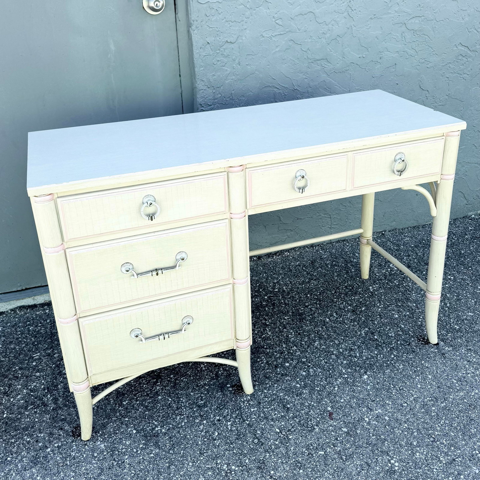 Vintage Coastal Faux Bamboo Cream and Pink Desk by Thomasville - 2