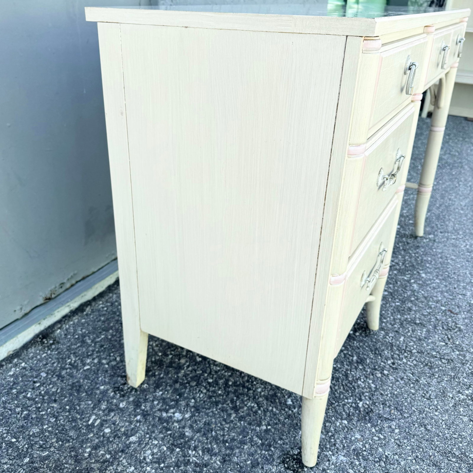 Vintage Coastal Faux Bamboo Cream and Pink Desk by Thomasville - 7
