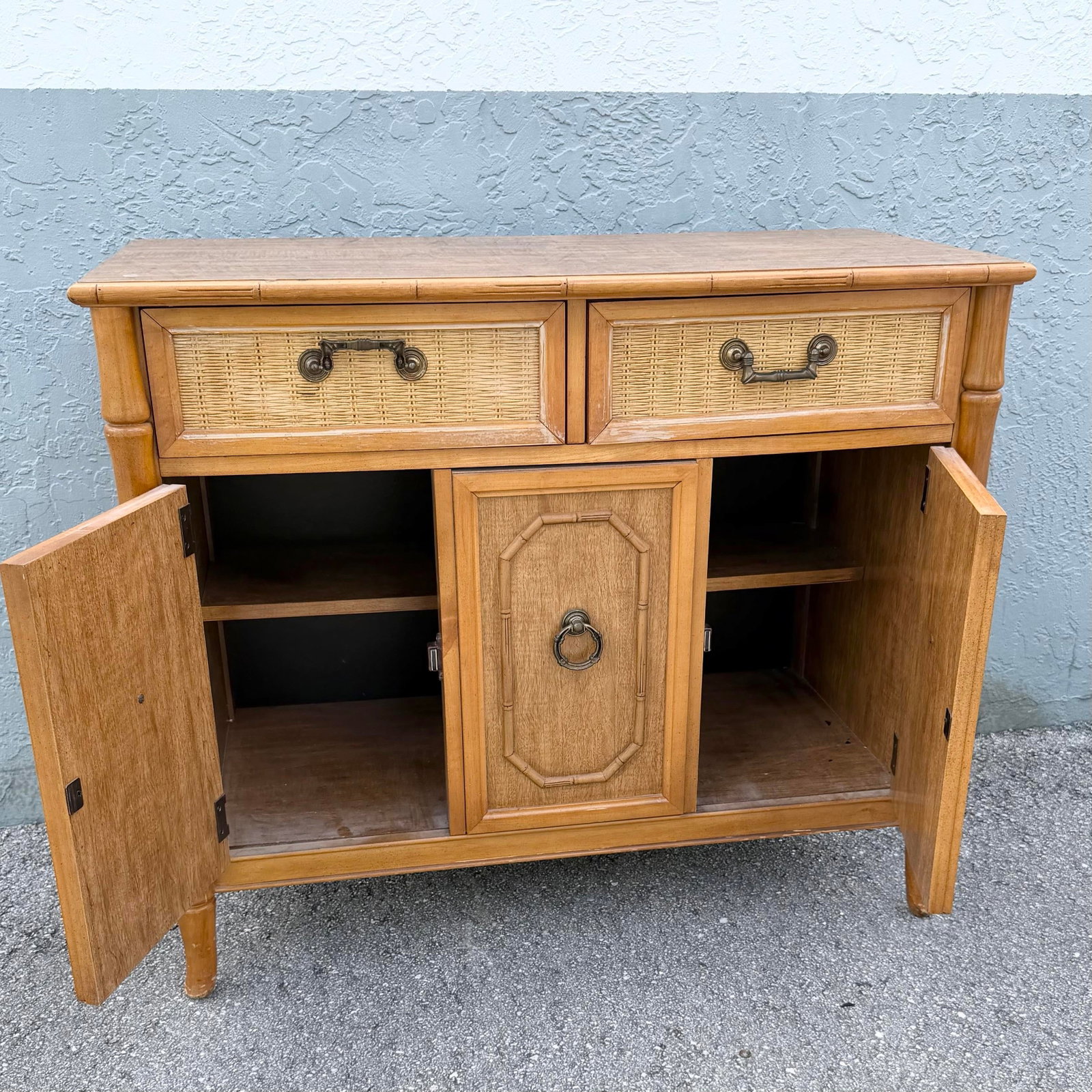 Boho Chic Faux Bamboo and Wicker Sideboard by Broyhill - 4