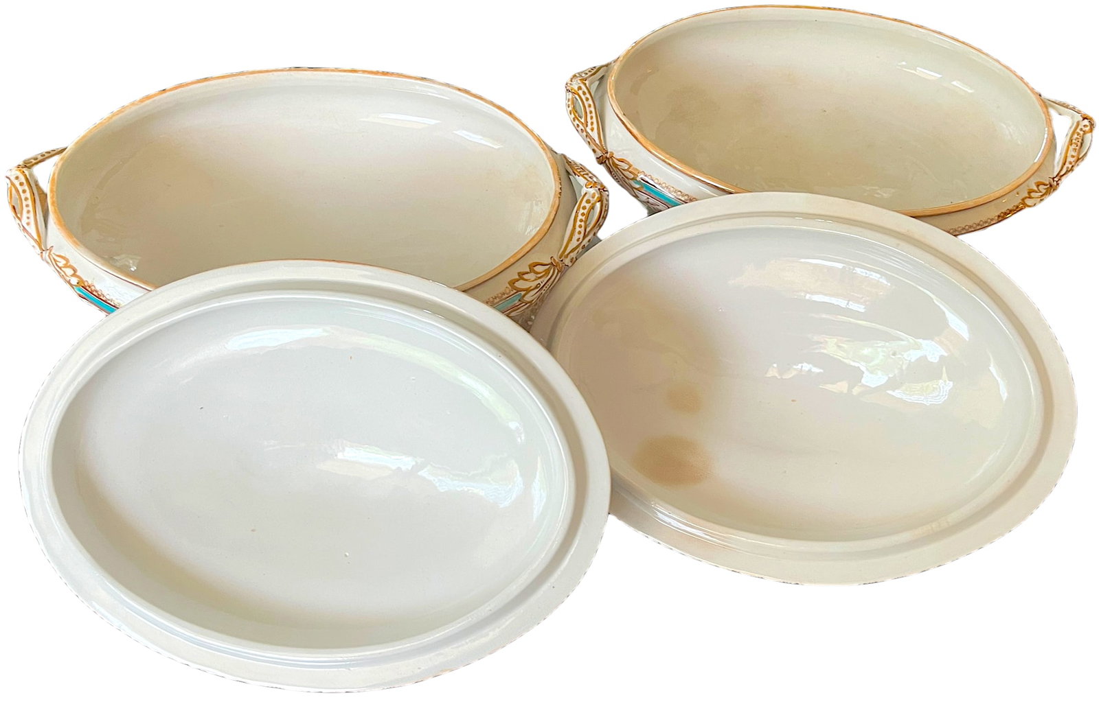19th Century Edge, Malkin & Co. Staffordishire Hand Painted Turquoise and Brown Porcelain Tureens Wi - 10