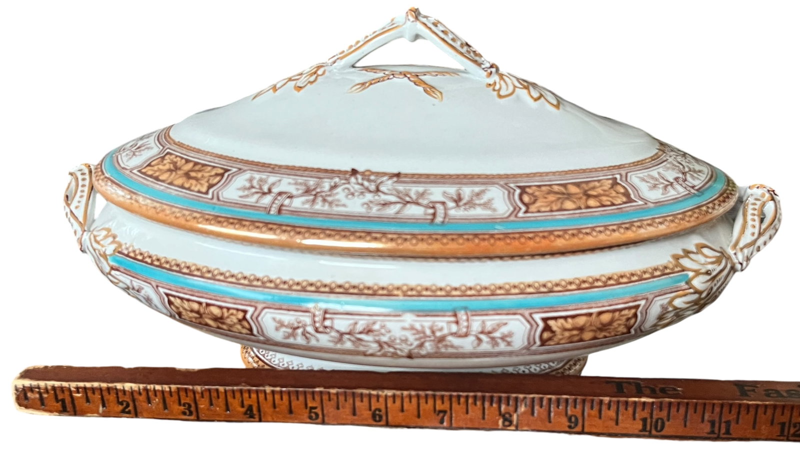 19th Century Edge, Malkin & Co. Staffordishire Hand Painted Turquoise and Brown Porcelain Tureens Wi - 12