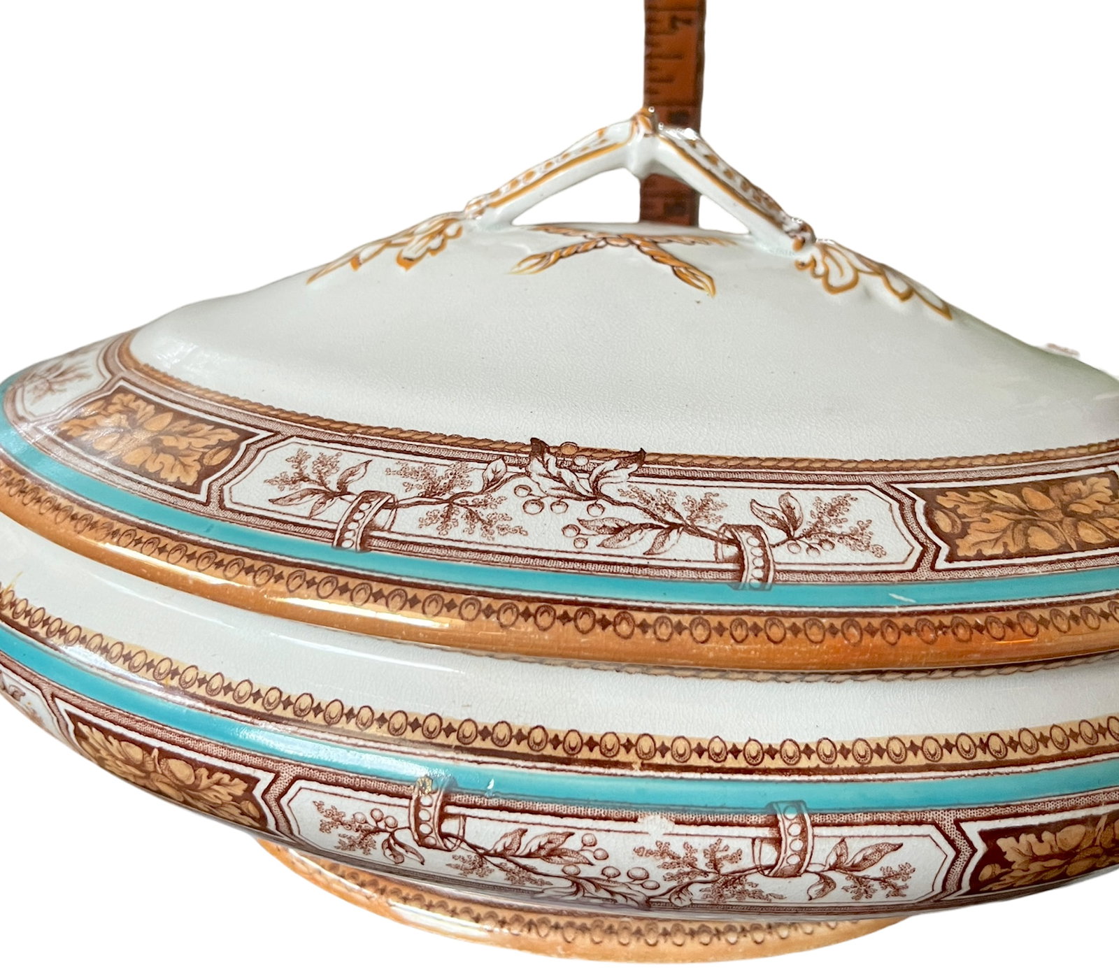19th Century Edge, Malkin & Co. Staffordishire Hand Painted Turquoise and Brown Porcelain Tureens Wi - 13