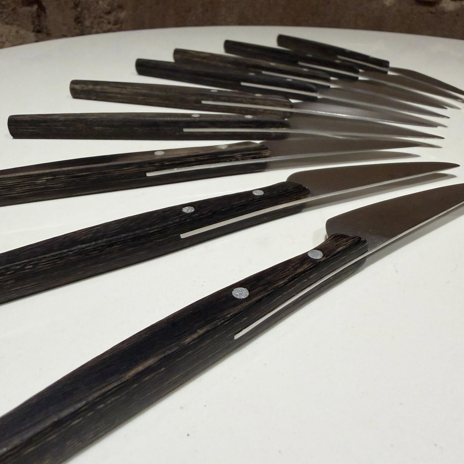 1960s Mid-Century Modern Mac De Luxe Series Steak Knives Japan Stainless Steel Wood - Set of 9 - 8