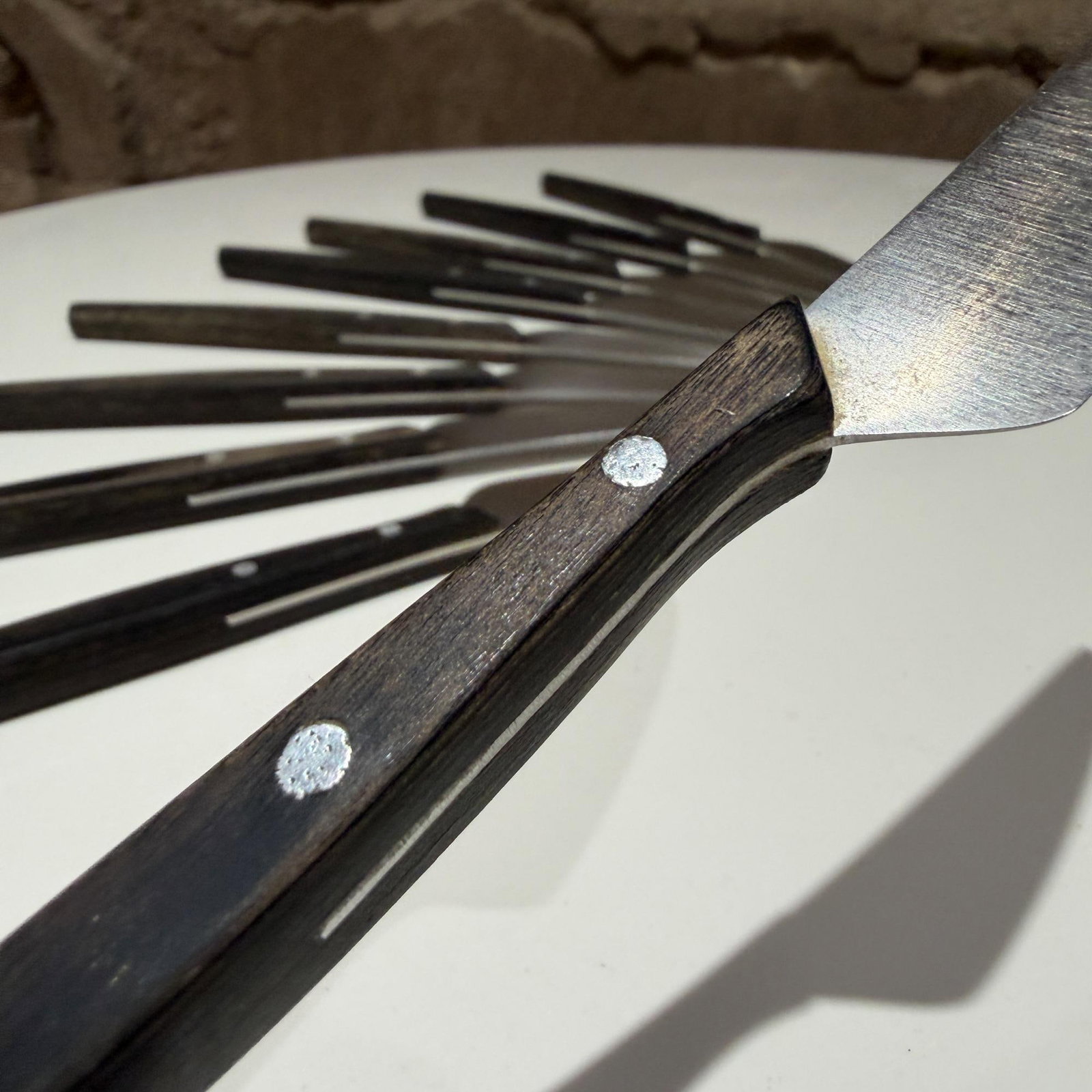1960s Mid-Century Modern Mac De Luxe Series Steak Knives Japan Stainless Steel Wood - Set of 9 - 9