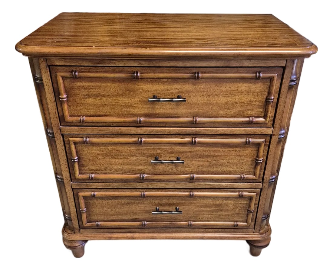 Magnussen Palm Bay Style 3-Drawer Nightstand: This nightstand is the Palm Bay 3-Drawer Nightstand (Model B1469-01), manufactured by Magnussen Home Furniture. It was originally produced in the late 2000s to early 2010s as part of their casual, isl