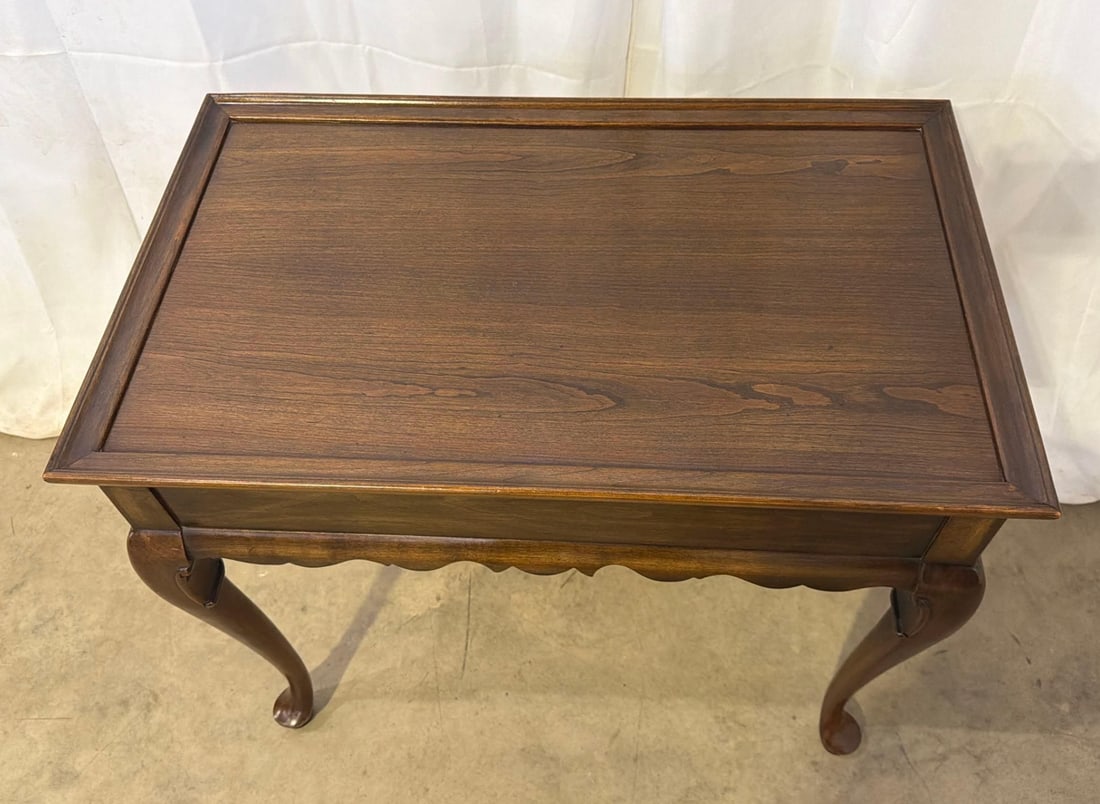 1981 Ethan Allen Georgian Court Queen Anne Cherry Tea Table With Pull Out Trays - 2