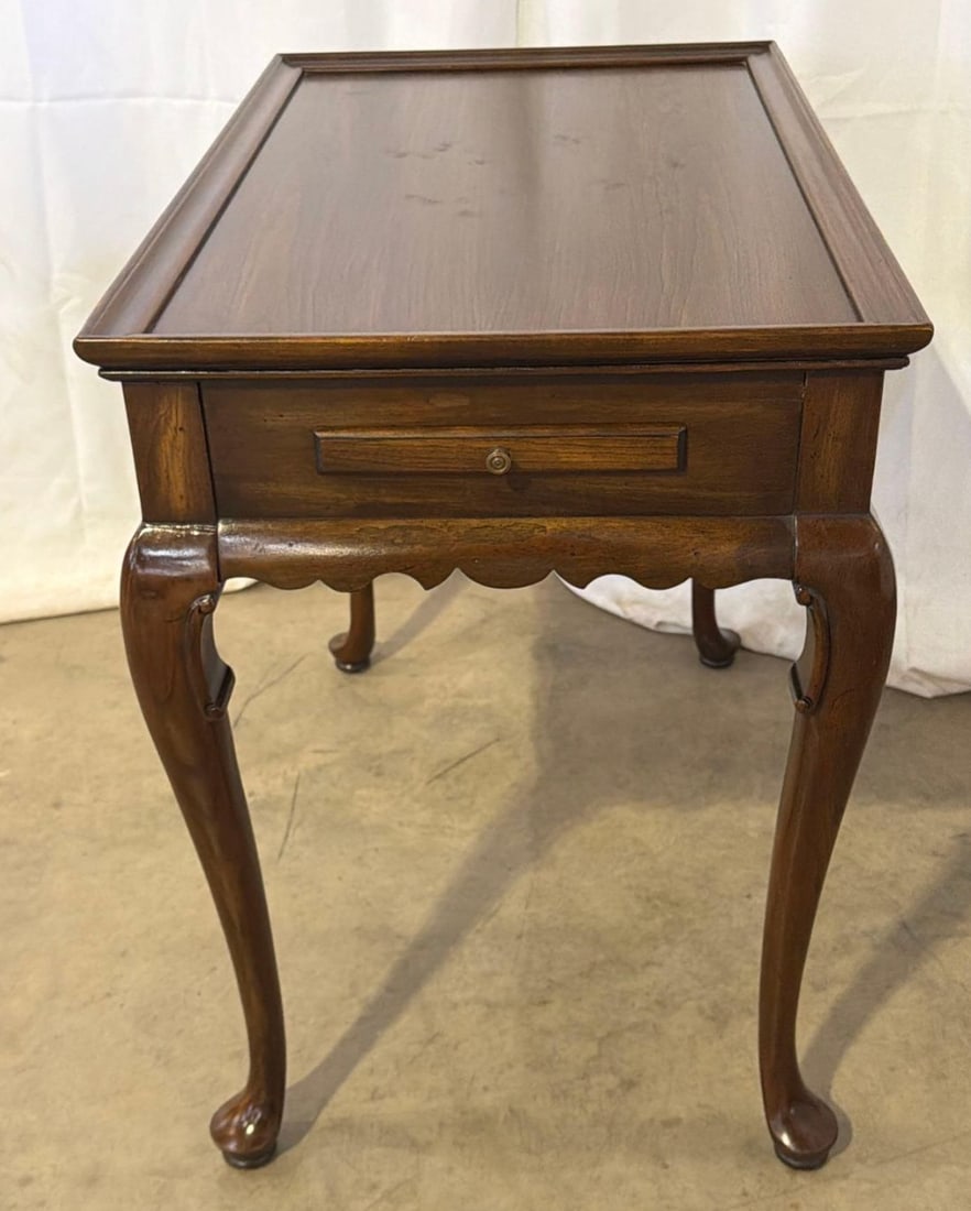 1981 Ethan Allen Georgian Court Queen Anne Cherry Tea Table With Pull Out Trays - 5