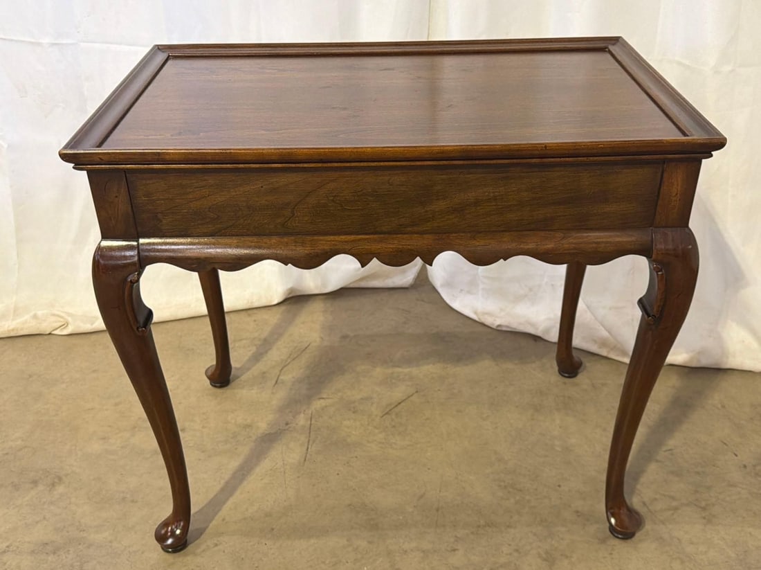 1981 Ethan Allen Georgian Court Queen Anne Cherry Tea Table With Pull Out Trays - 7