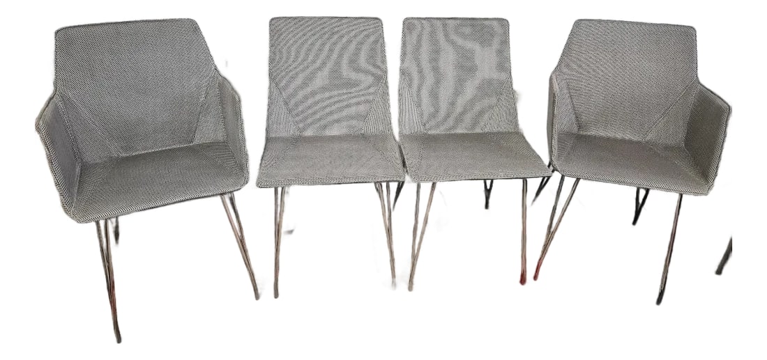Late 20th Century Set of 4 Ligne Roset Dining Chairs - Stone Grey Mesh & Silver Legs (1 of 6)
