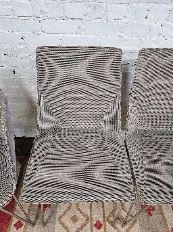 Late 20th Century Set of 4 Ligne Roset Dining Chairs - Stone Grey Mesh & Silver Legs - 5