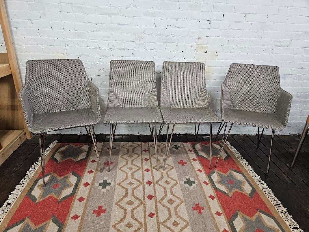Late 20th Century Set of 4 Ligne Roset Dining Chairs - Stone Grey Mesh & Silver Legs - 6