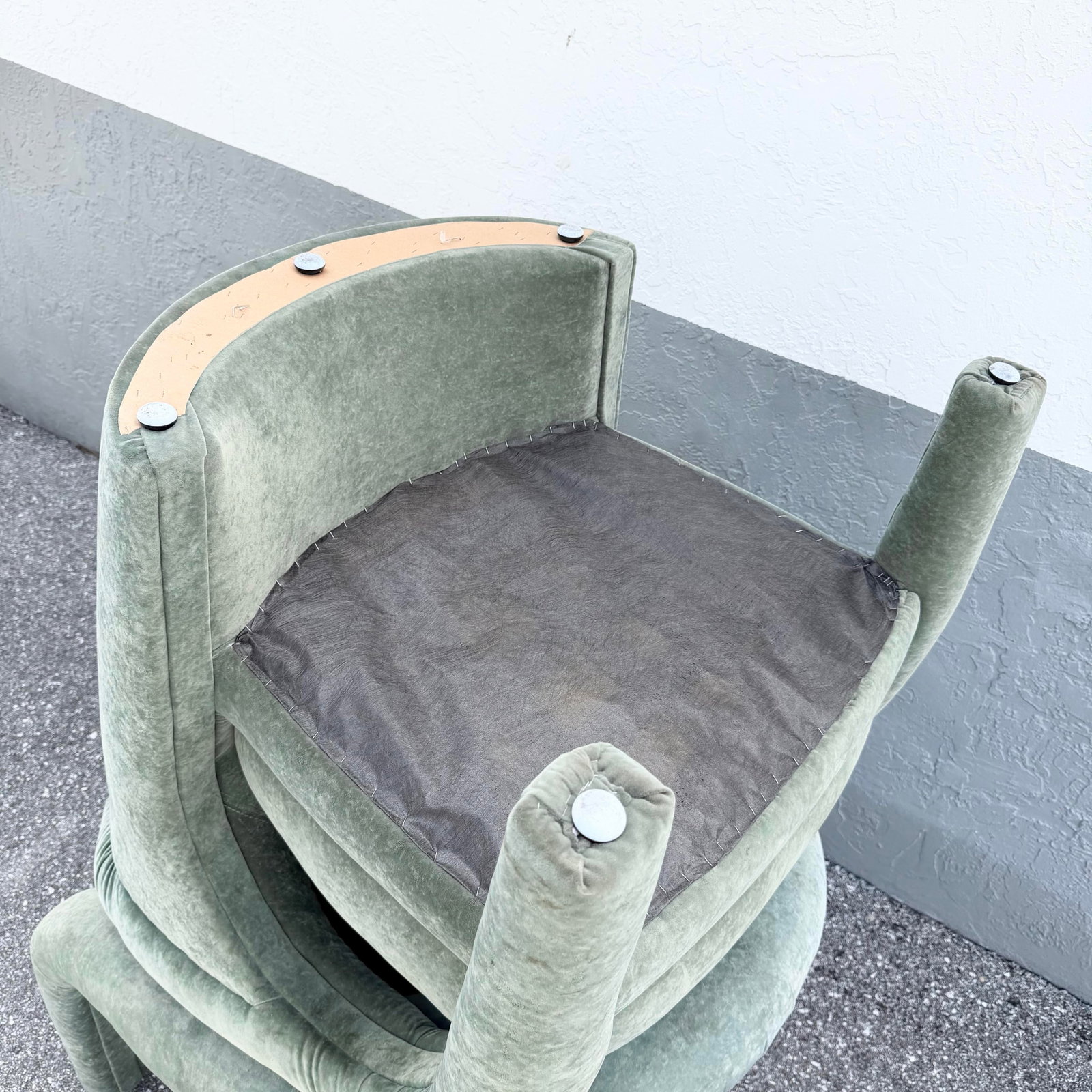 Postmodern Sculpted Sage Mint Green Velvet Lounge Chairs - A Pair - 10