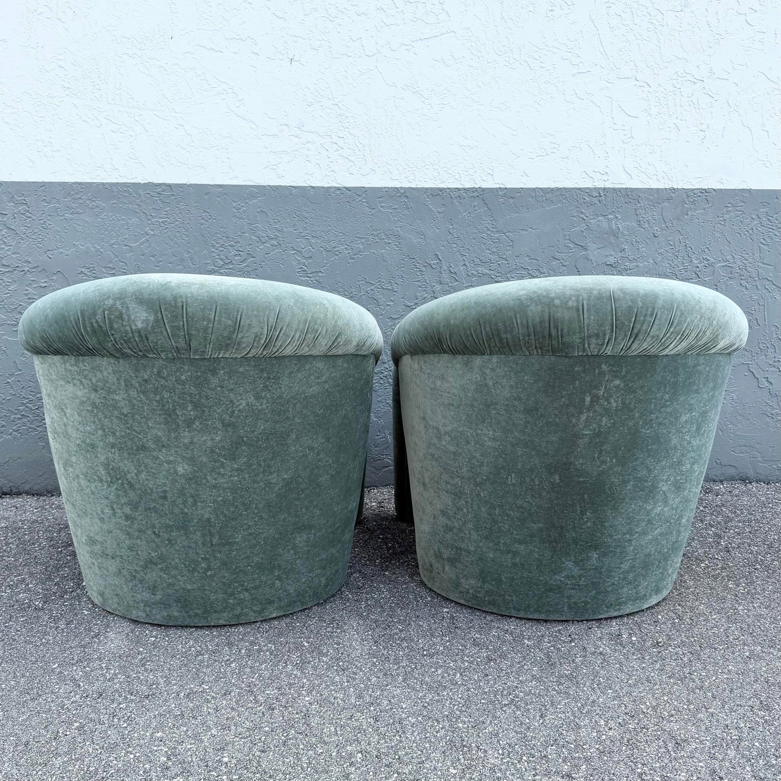 Postmodern Sculpted Sage Mint Green Velvet Lounge Chairs - A Pair - 12