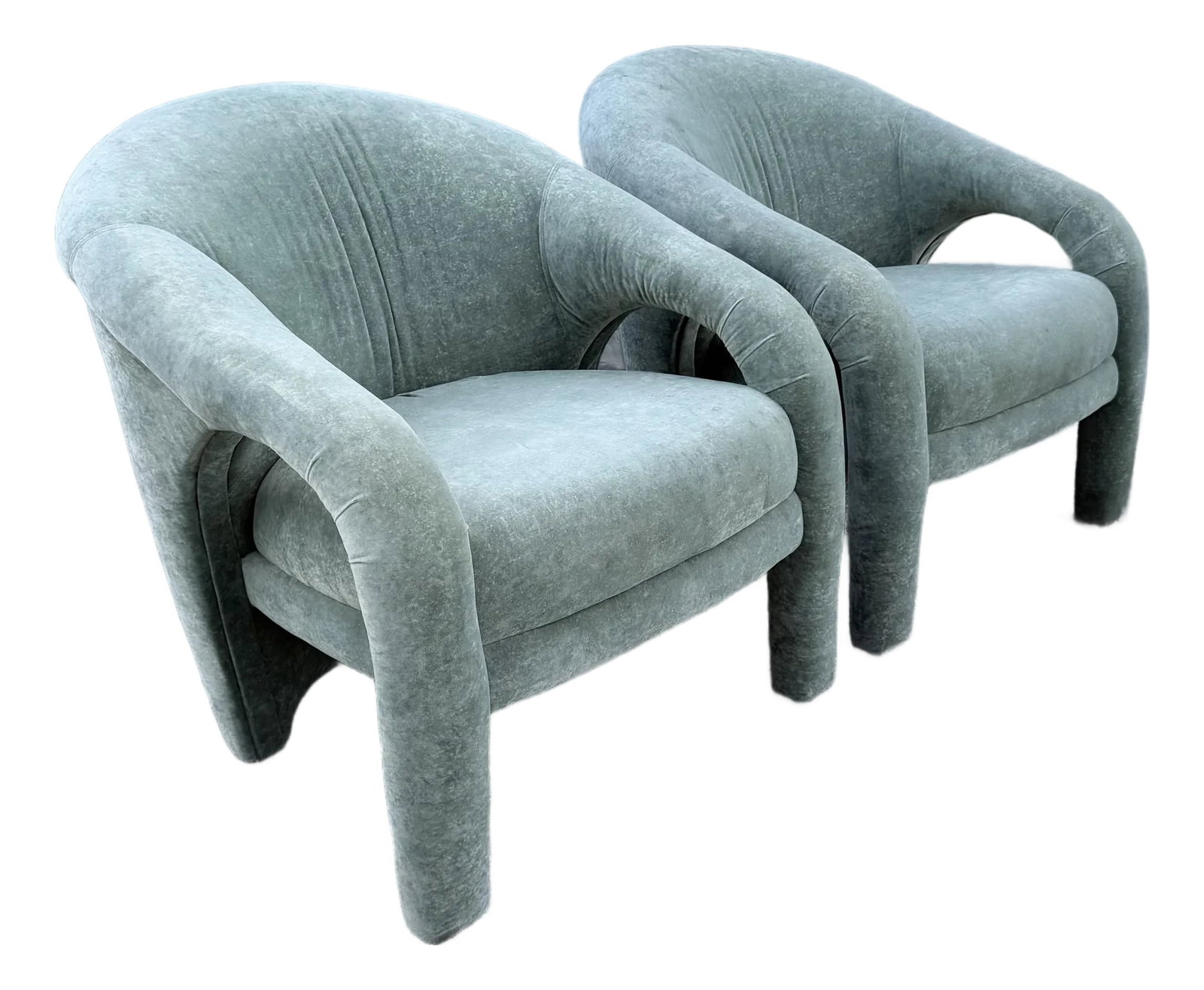 Postmodern Sculpted Sage Mint Green Velvet Lounge Chairs - A Pair (1 of 12)