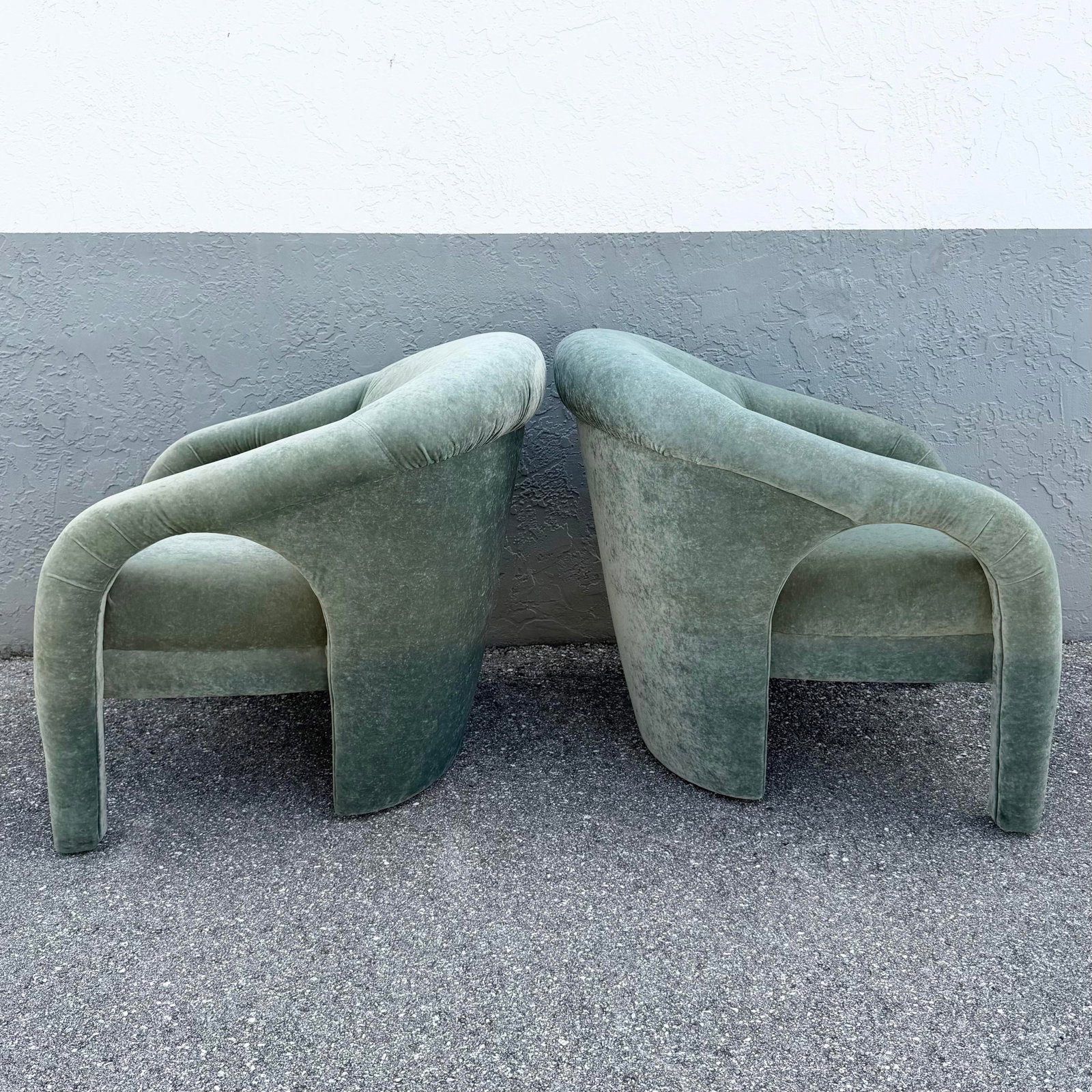 Postmodern Sculpted Sage Mint Green Velvet Lounge Chairs - A Pair - 3