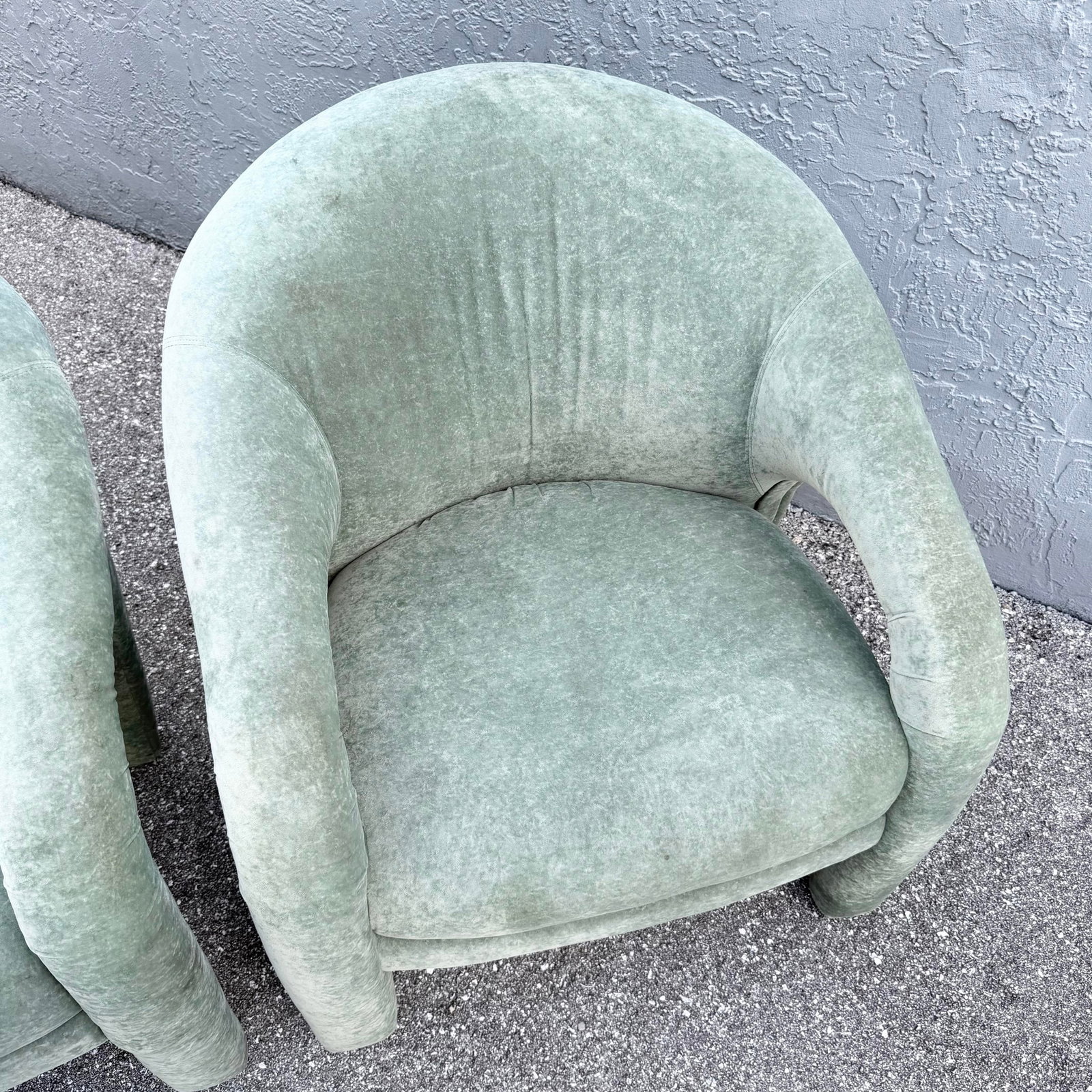 Postmodern Sculpted Sage Mint Green Velvet Lounge Chairs - A Pair - 6