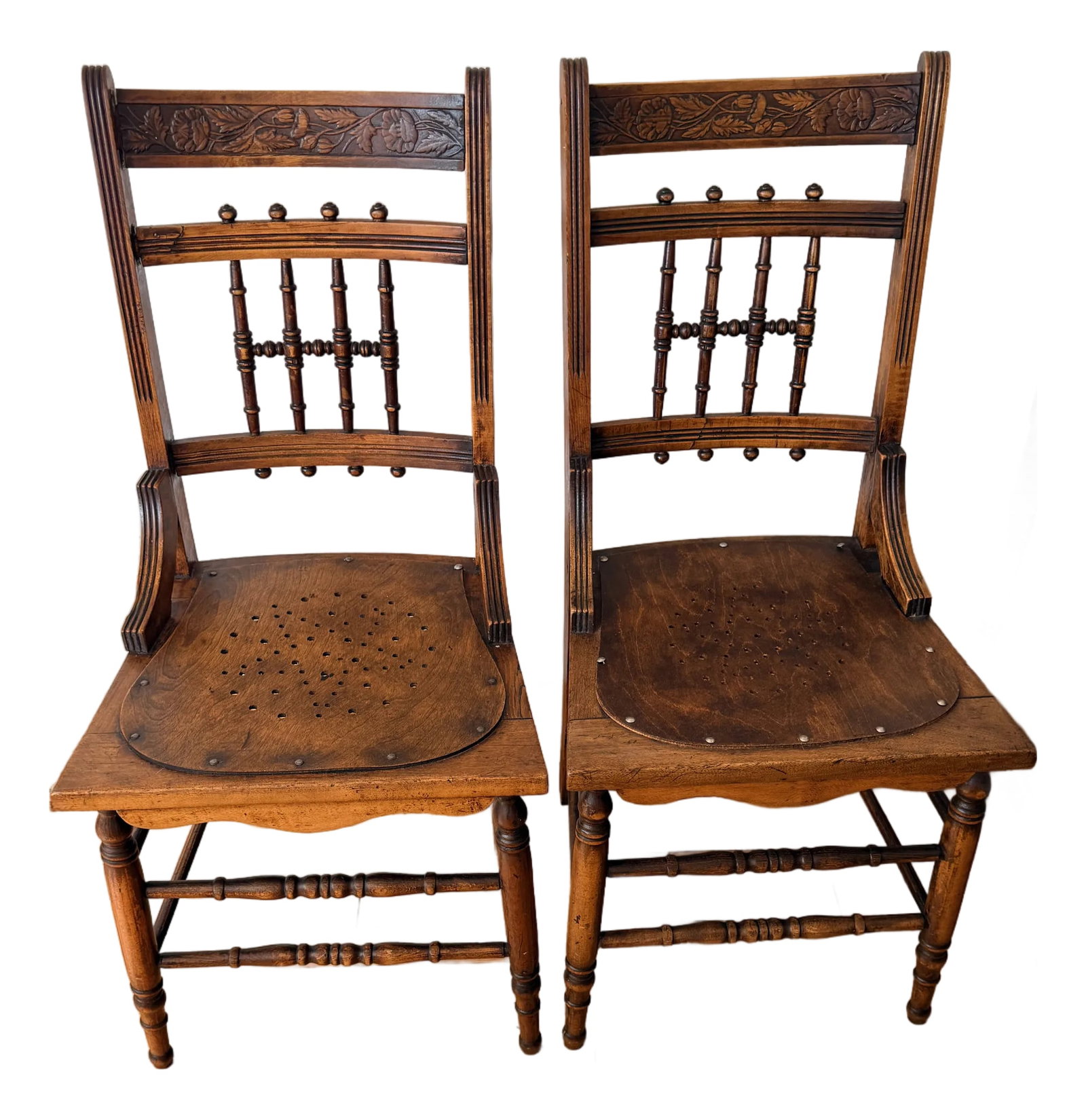 Pair Pressed Back Chairs With Leather Seats (1 of 11)