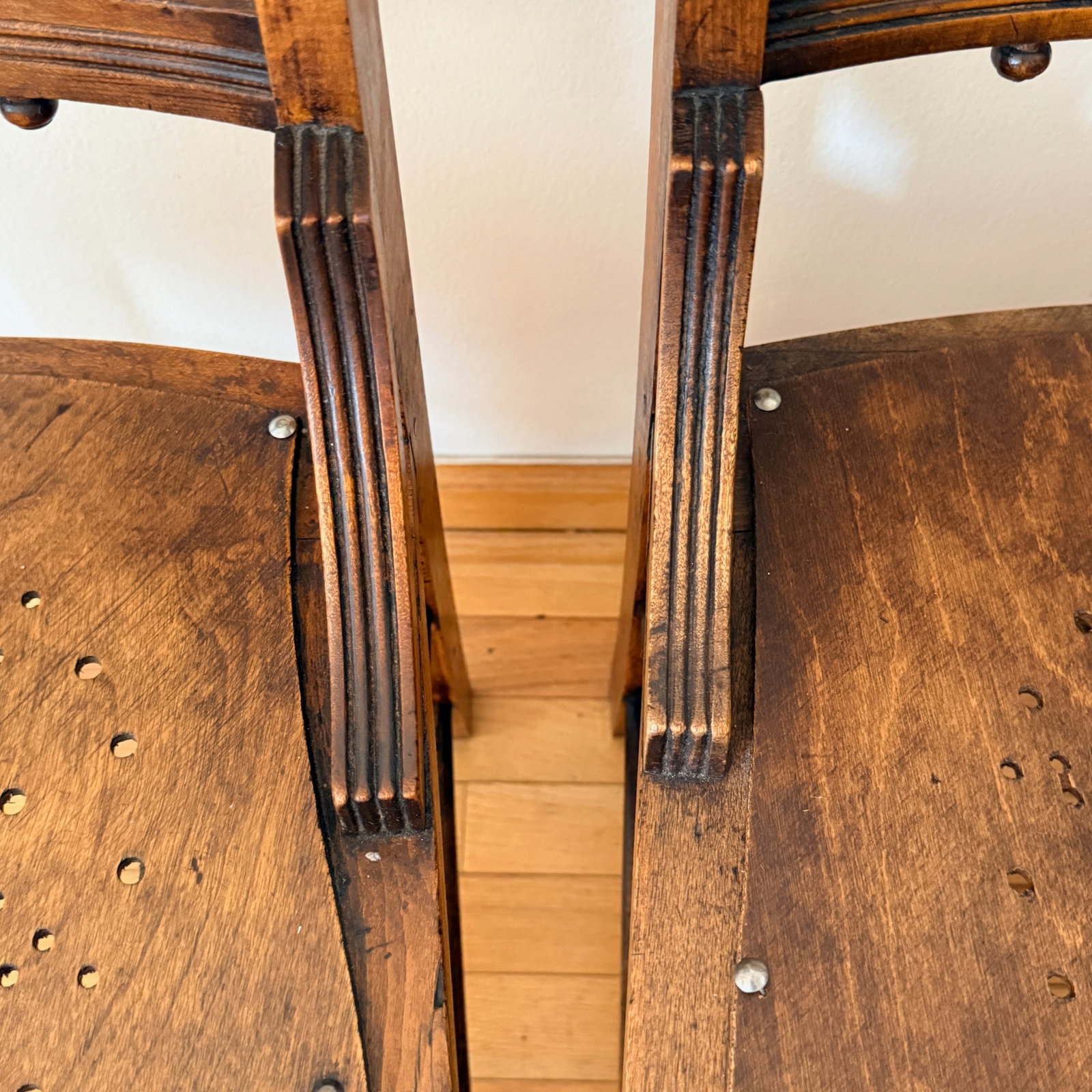 Pair Pressed Back Chairs With Leather Seats - 3
