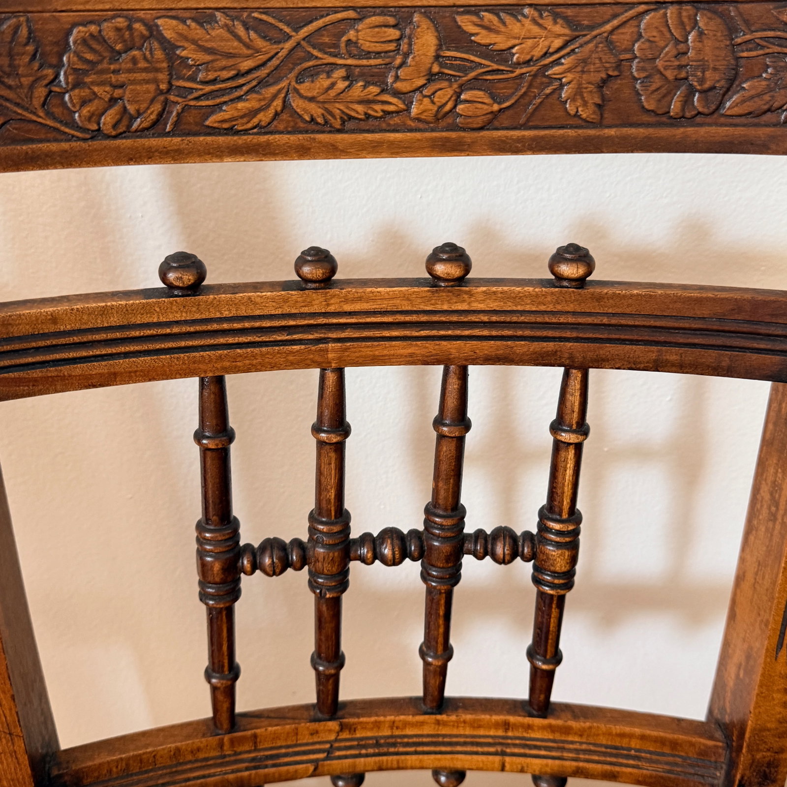 Pair Pressed Back Chairs With Leather Seats - 4