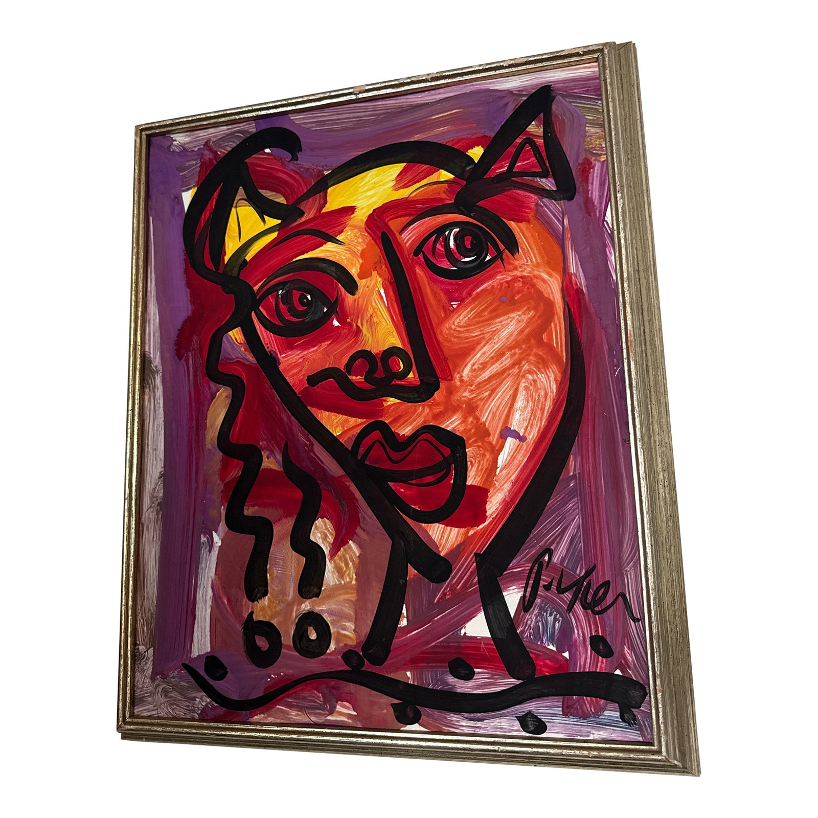 1970s Original Peter Keil Abstract Portrait Painting: Terrific Abstract Painting by Peter Robert Keil. The painting depicts a portrait of a colorful woman and is framed. It is titled "my cubist lady P Keil 72 Berlin COA on verso purchased direct from