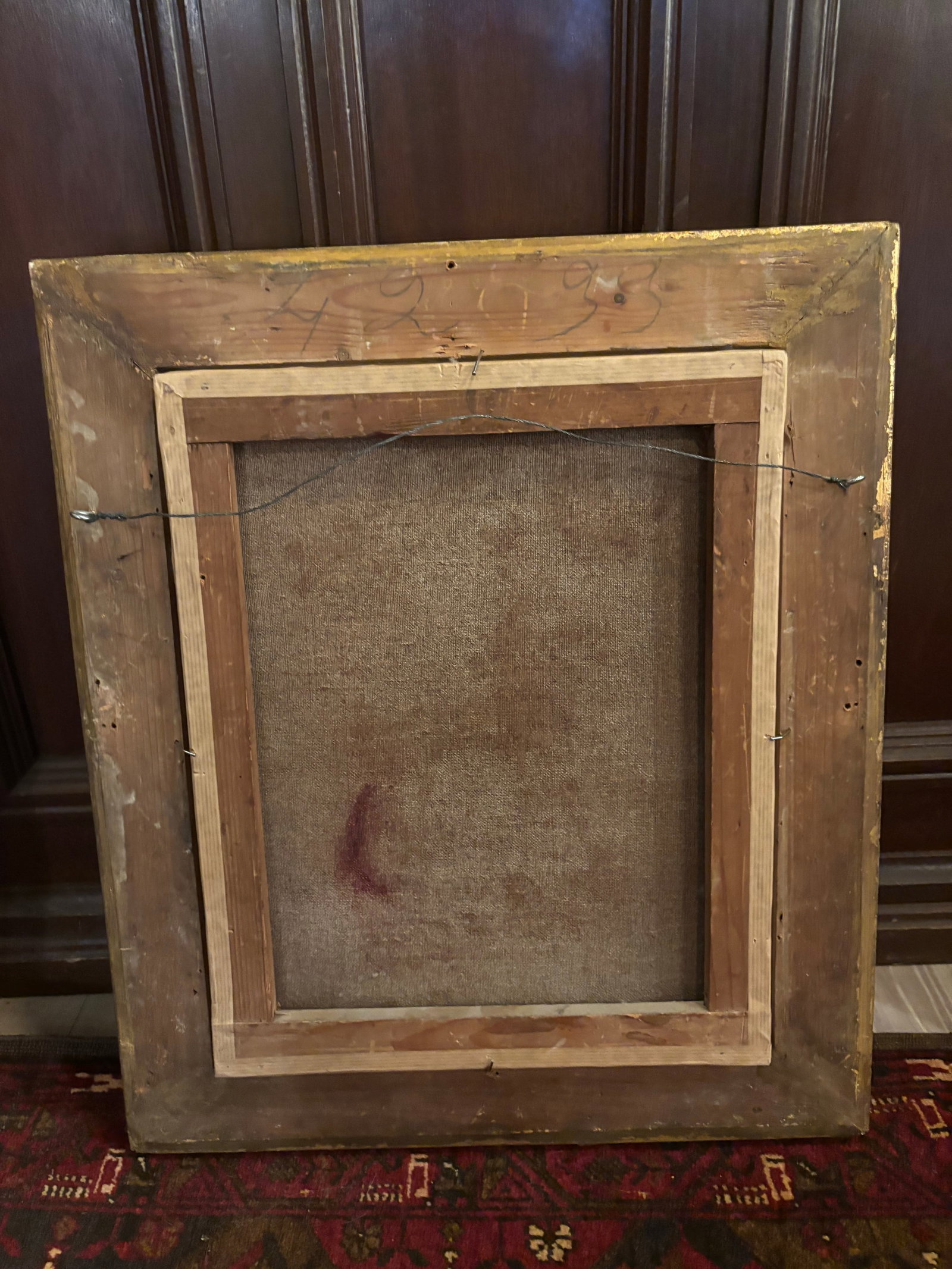 Mid-19th Century European School Oil Painting of a Woman With Dog in Giltwood Frame Ks - Unsigned - 3