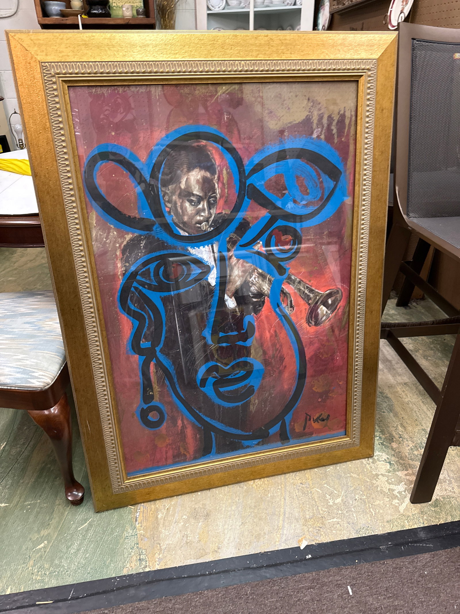 1970s Peter Keil Abstract Blue Jazz Portrait Painting - 2