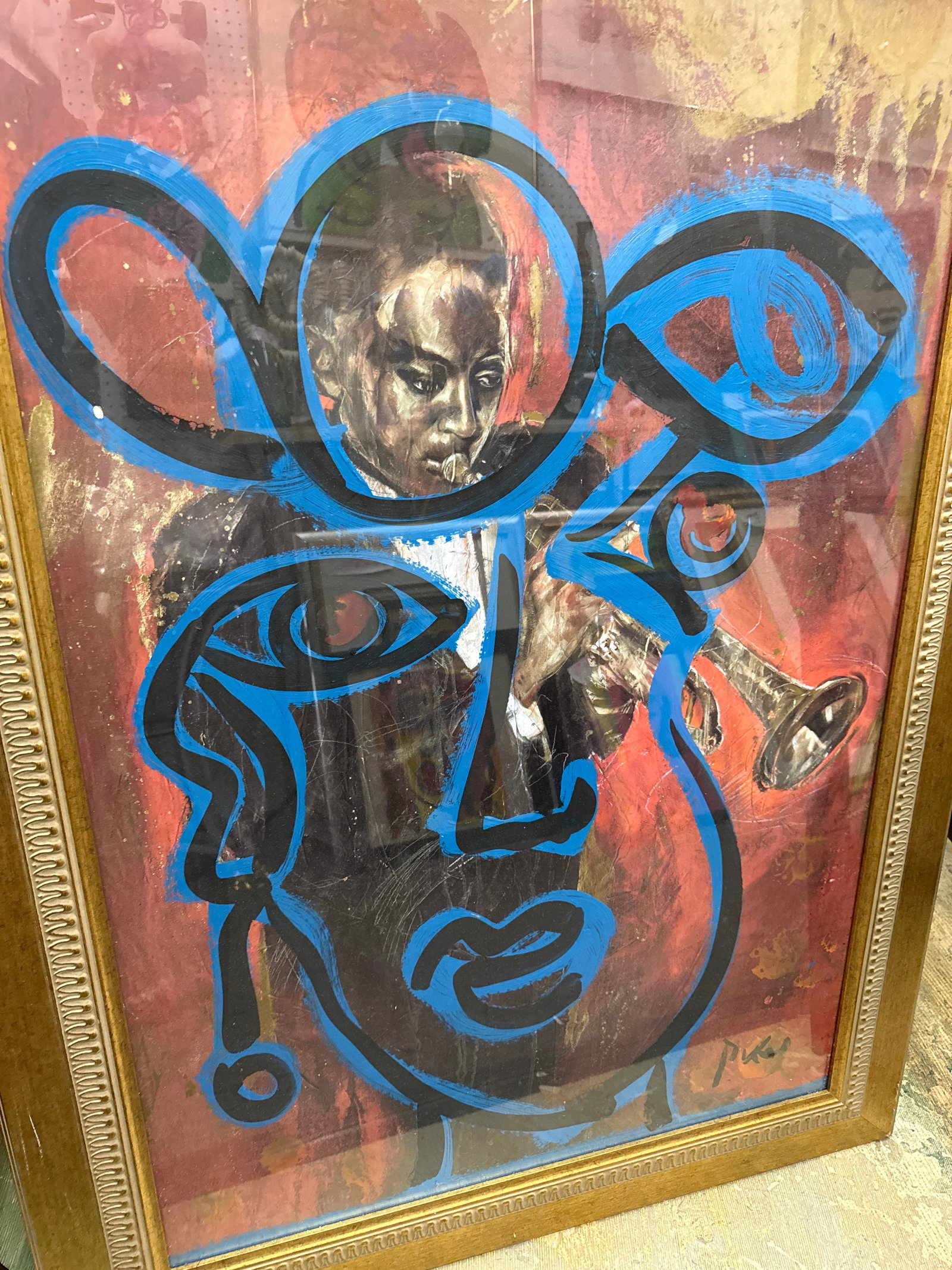 1970s Peter Keil Abstract Blue Jazz Portrait Painting - 3