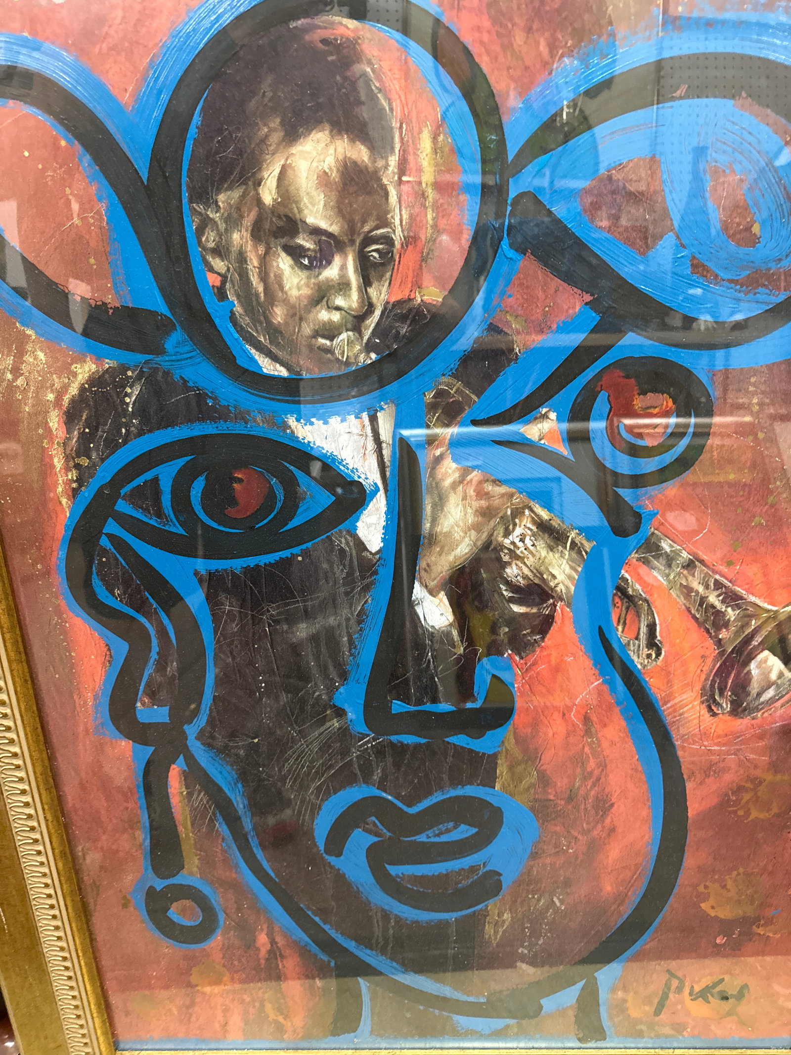 1970s Peter Keil Abstract Blue Jazz Portrait Painting - 4