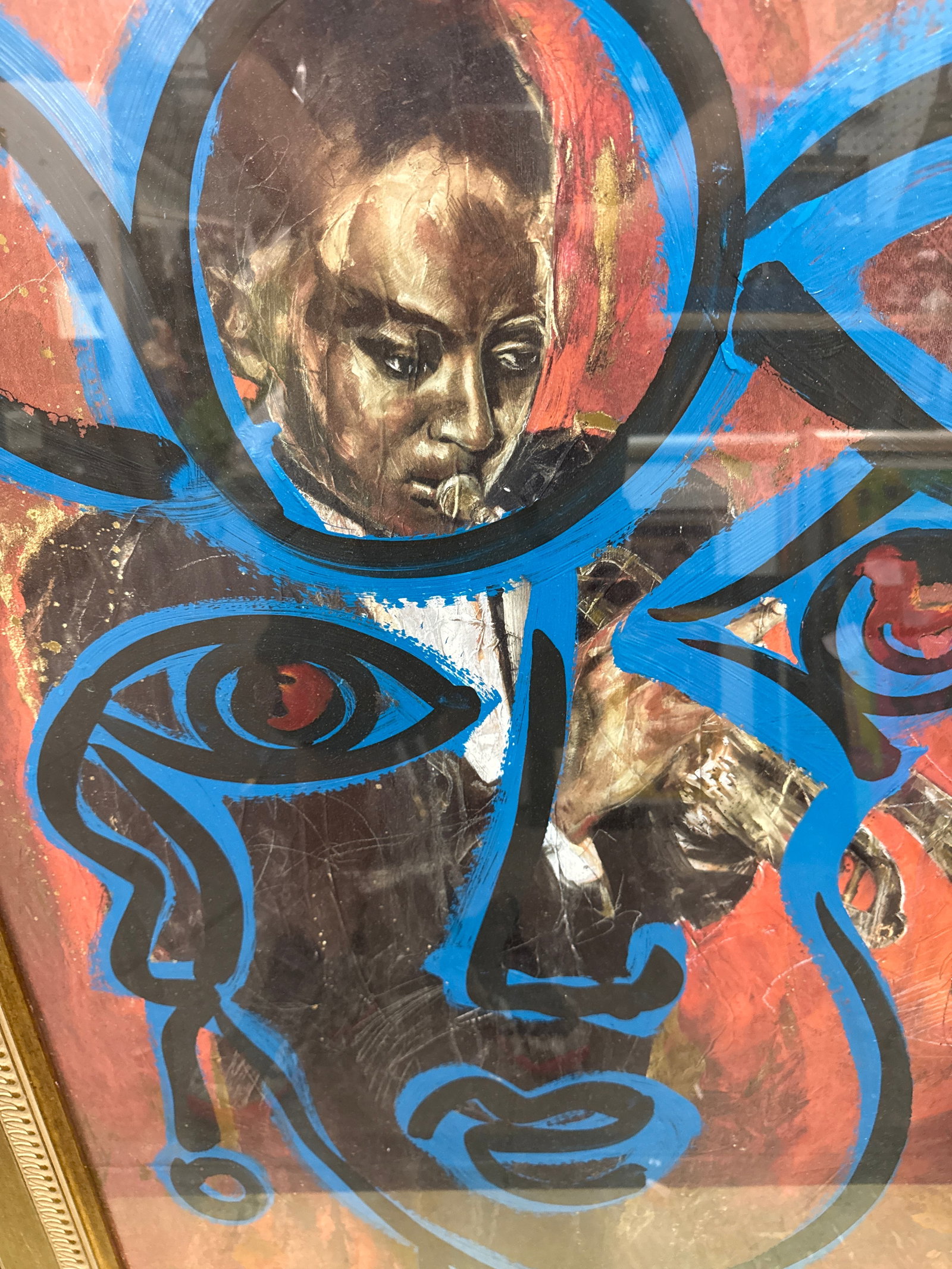 1970s Peter Keil Abstract Blue Jazz Portrait Painting - 5