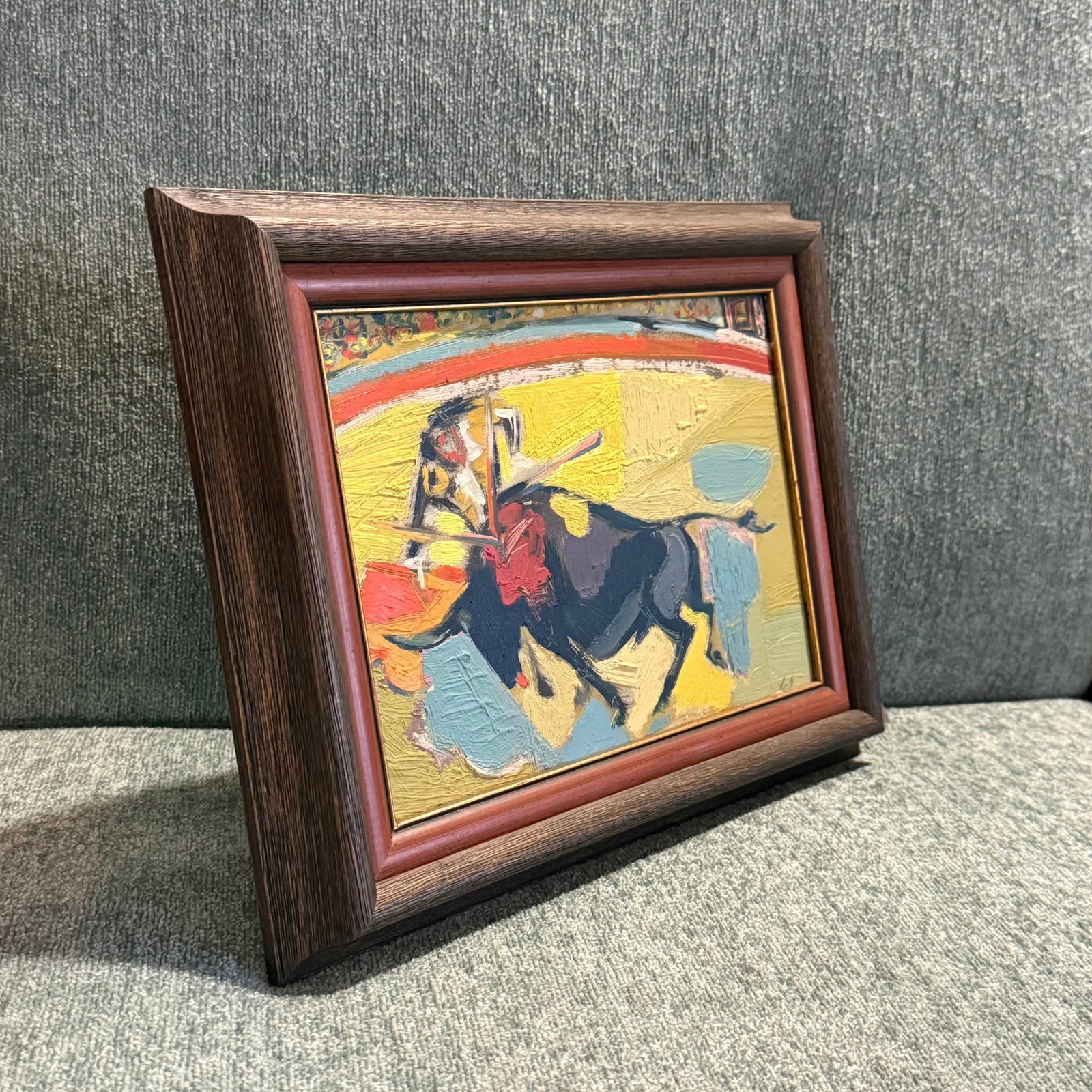 Petite Mid Century Abstract Bull Fighting Painting - 2