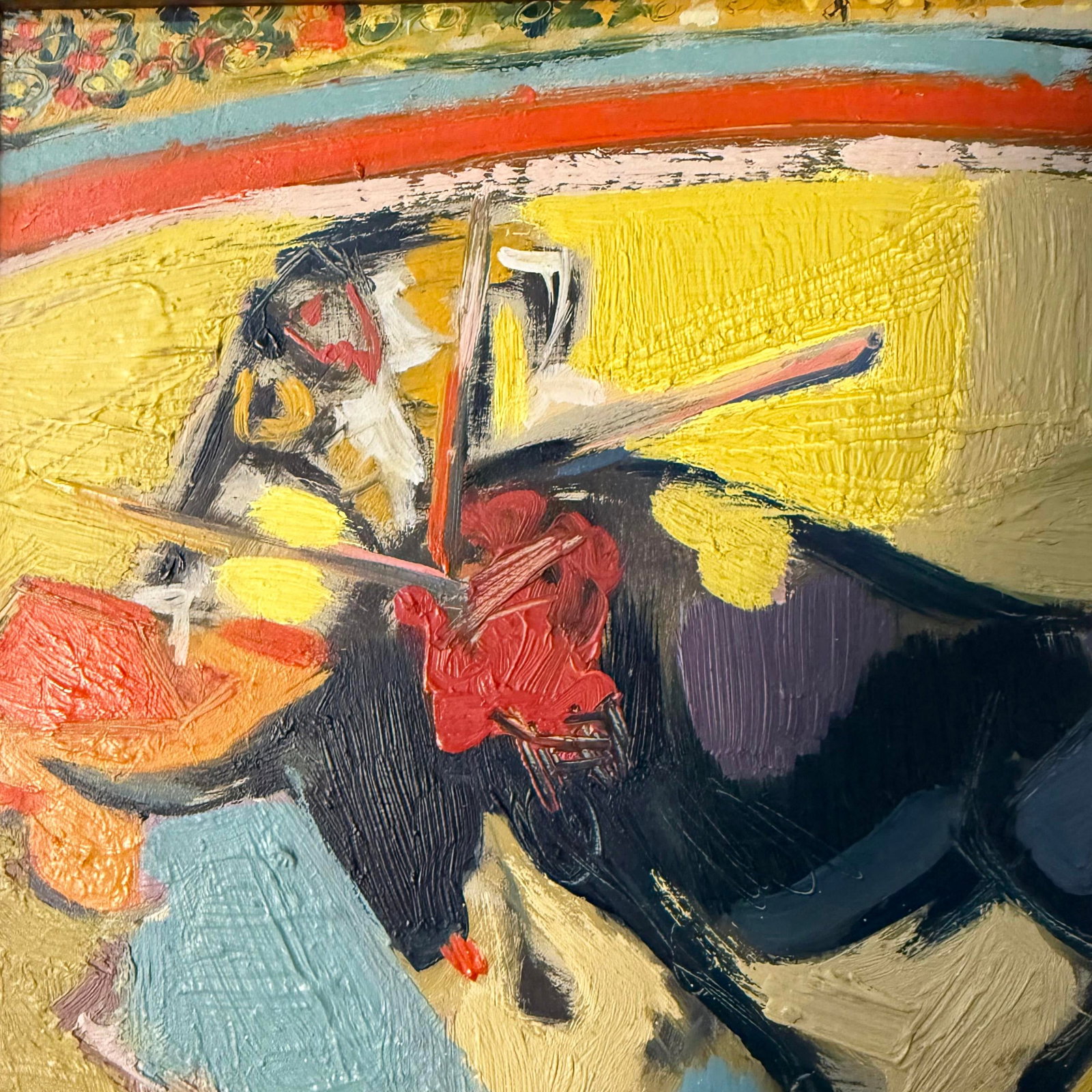 Petite Mid Century Abstract Bull Fighting Painting - 3