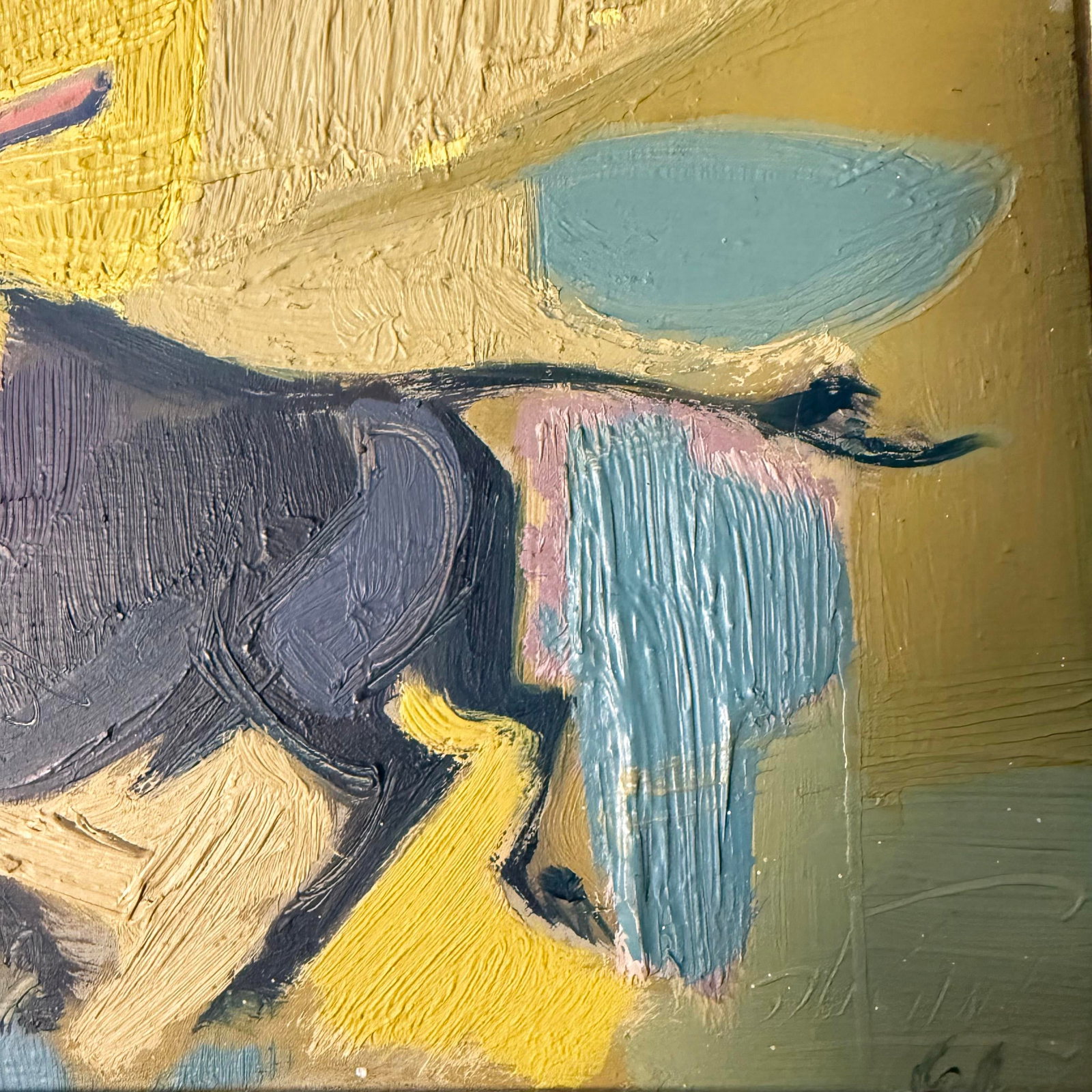Petite Mid Century Abstract Bull Fighting Painting - 4